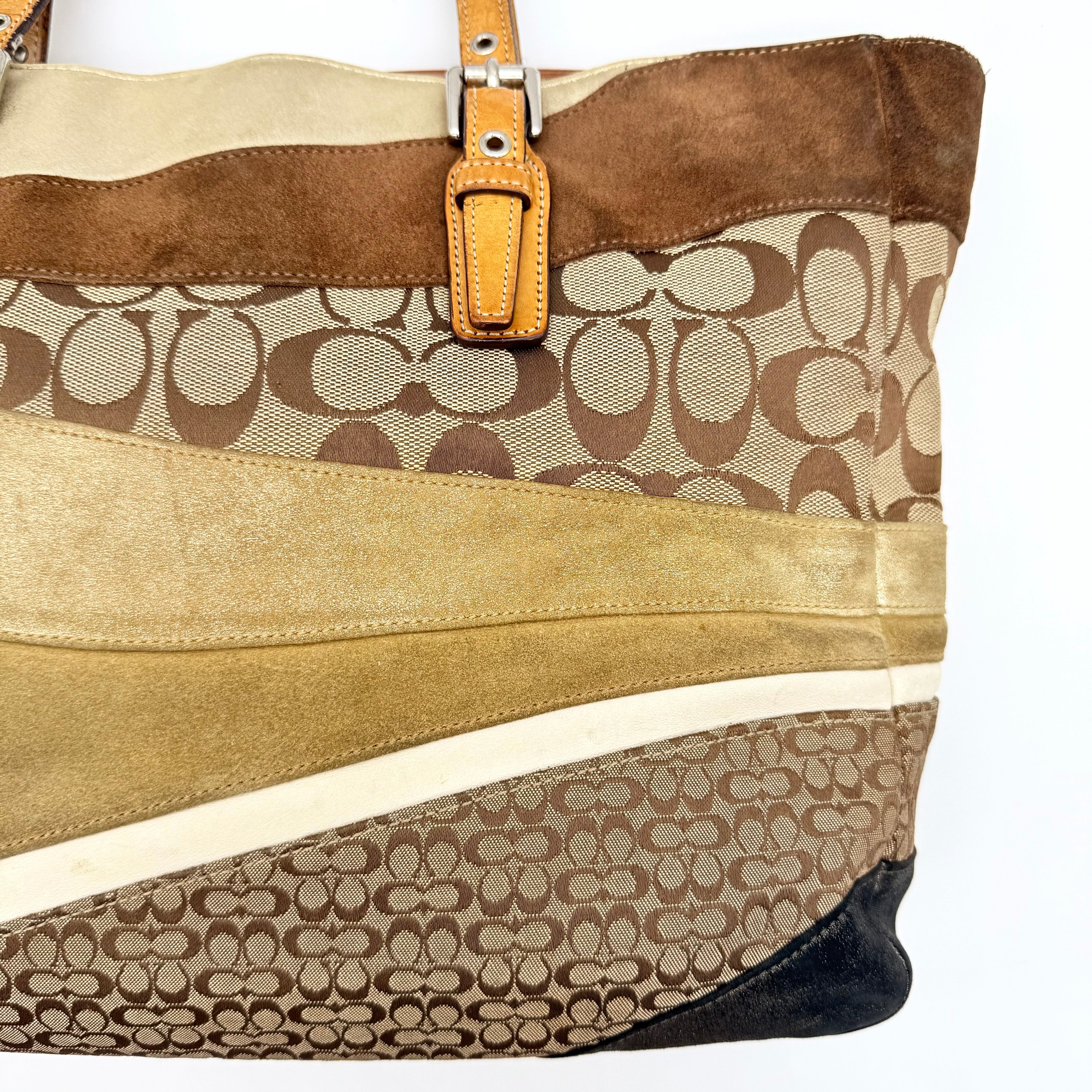 Coach Y2K Signature Wave Patchwork Gallery Tote Bag Brown