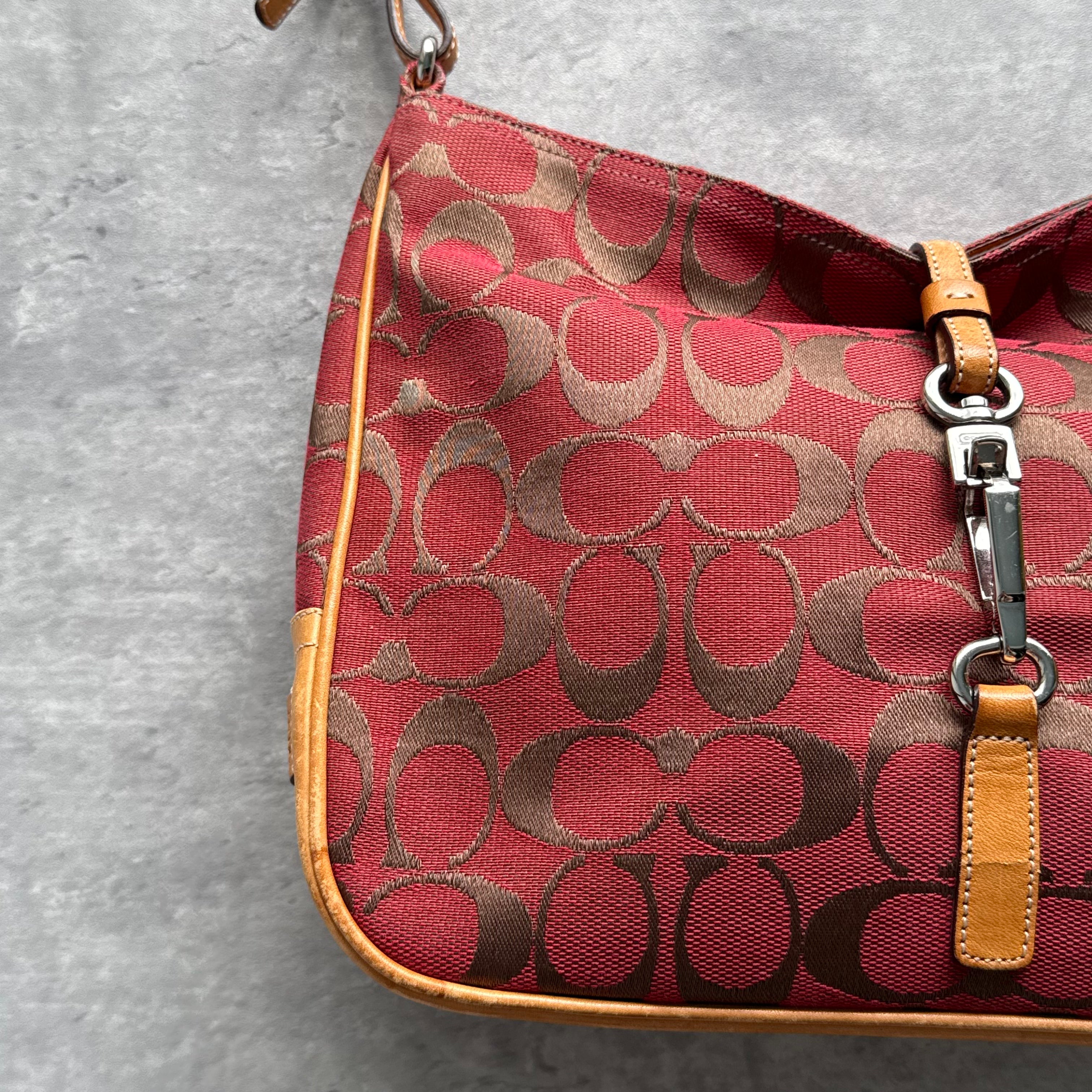 Coach Hobo Signature Clip Canvas Handbag 'Red/Beige'