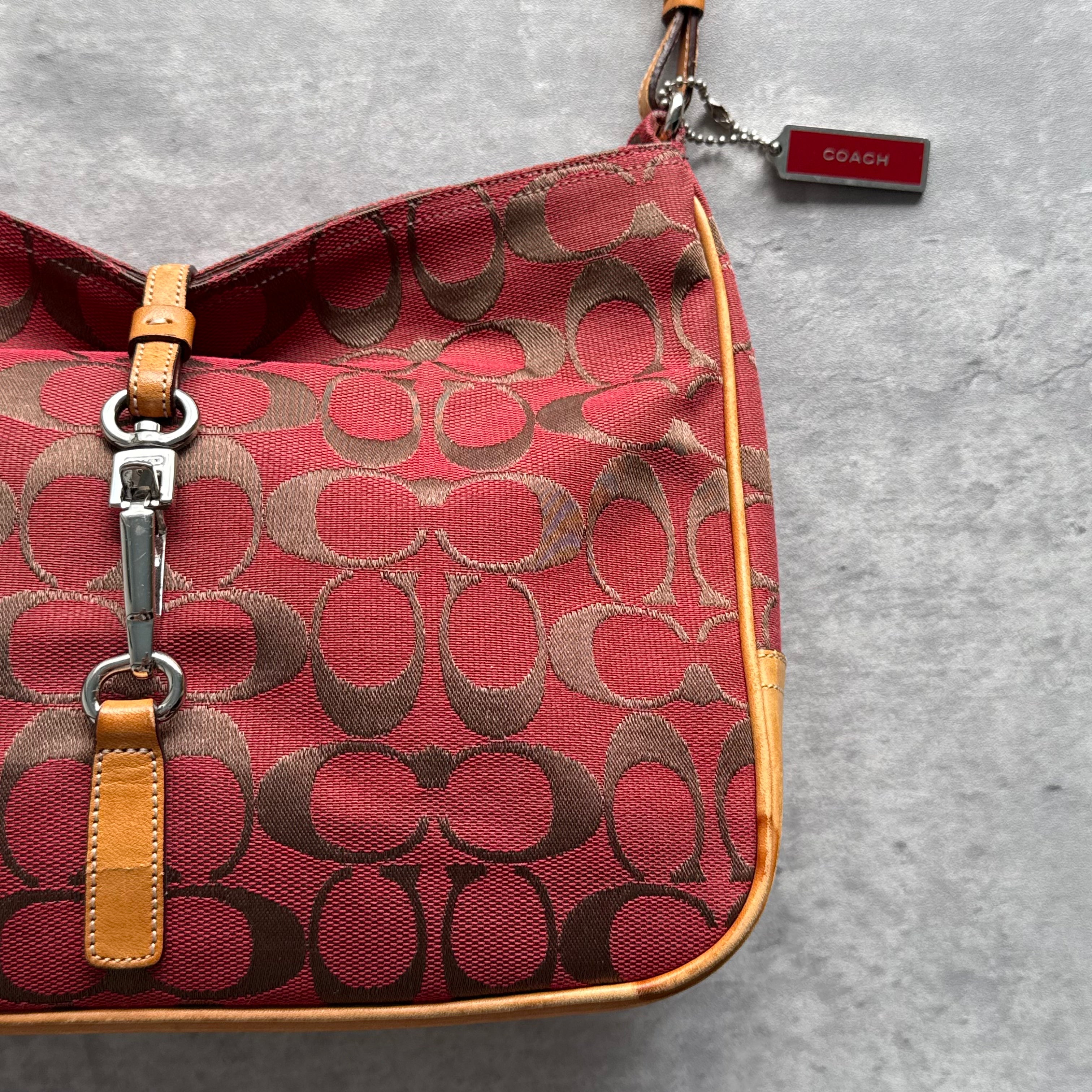 Coach Hobo Signature Clip Canvas Handbag 'Red/Beige'