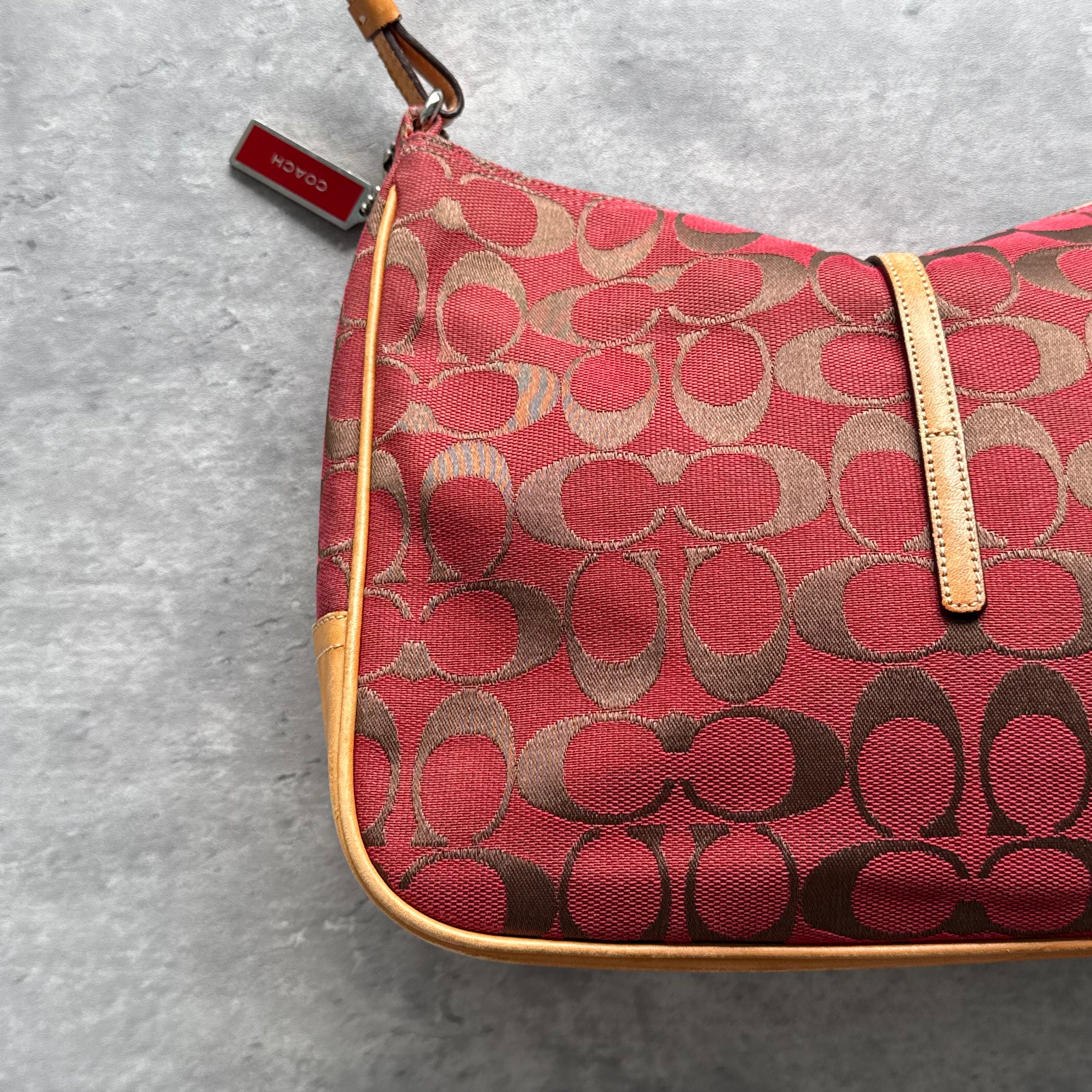 Coach Hobo Signature Clip Canvas Handbag 'Red/Beige'