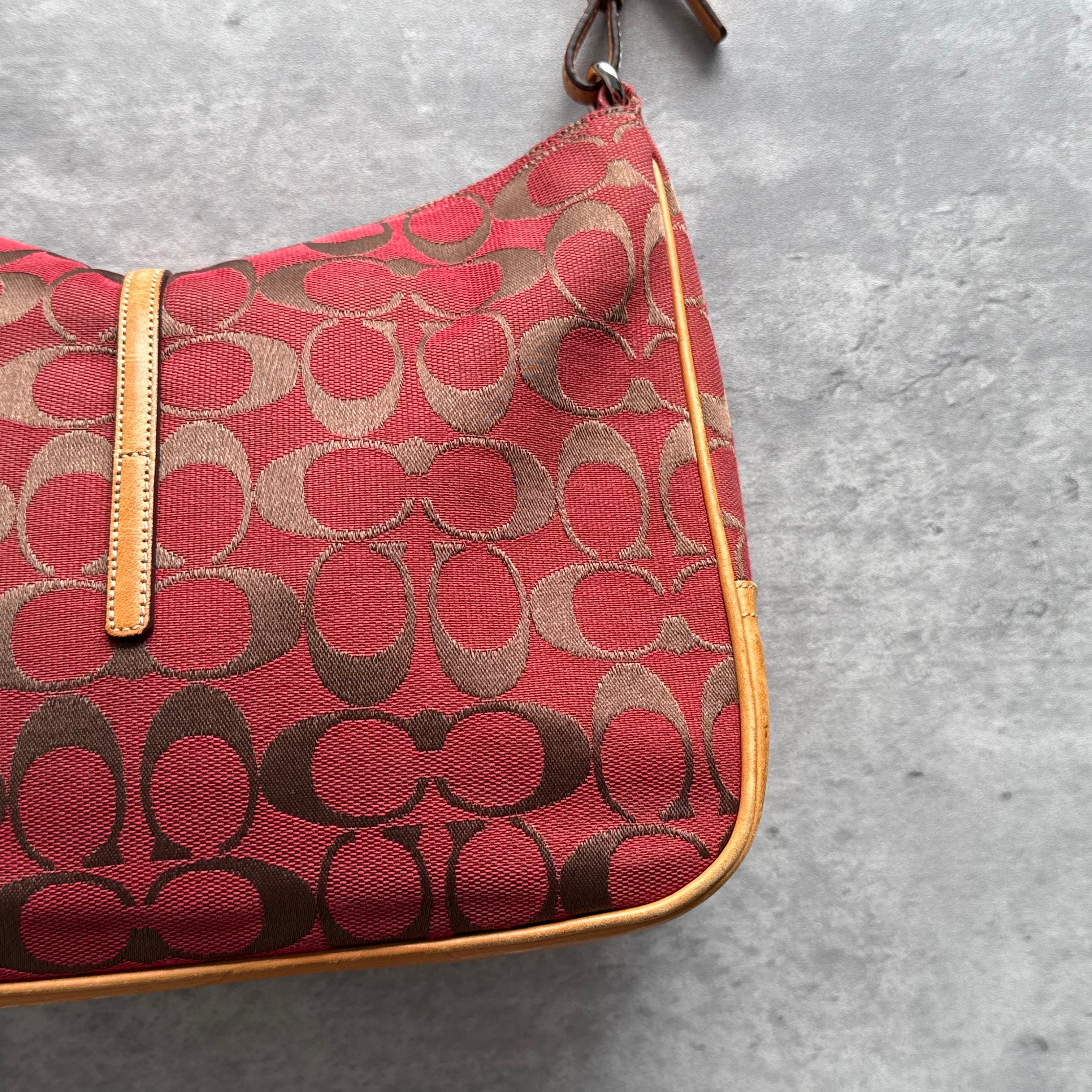 Coach Hobo Signature Clip Canvas Handbag 'Red/Beige'