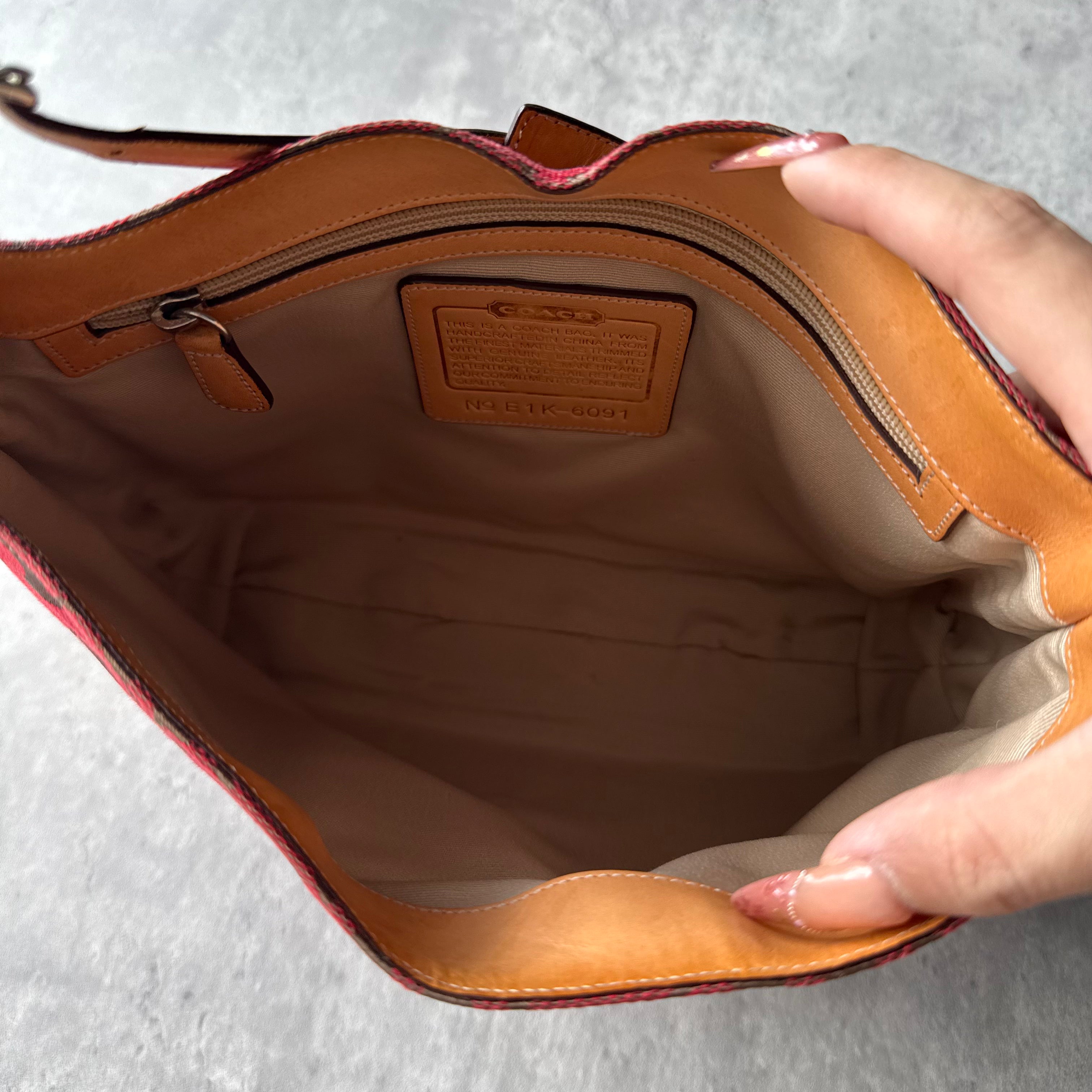 Coach Hobo Signature Clip Canvas Handbag 'Red/Beige'