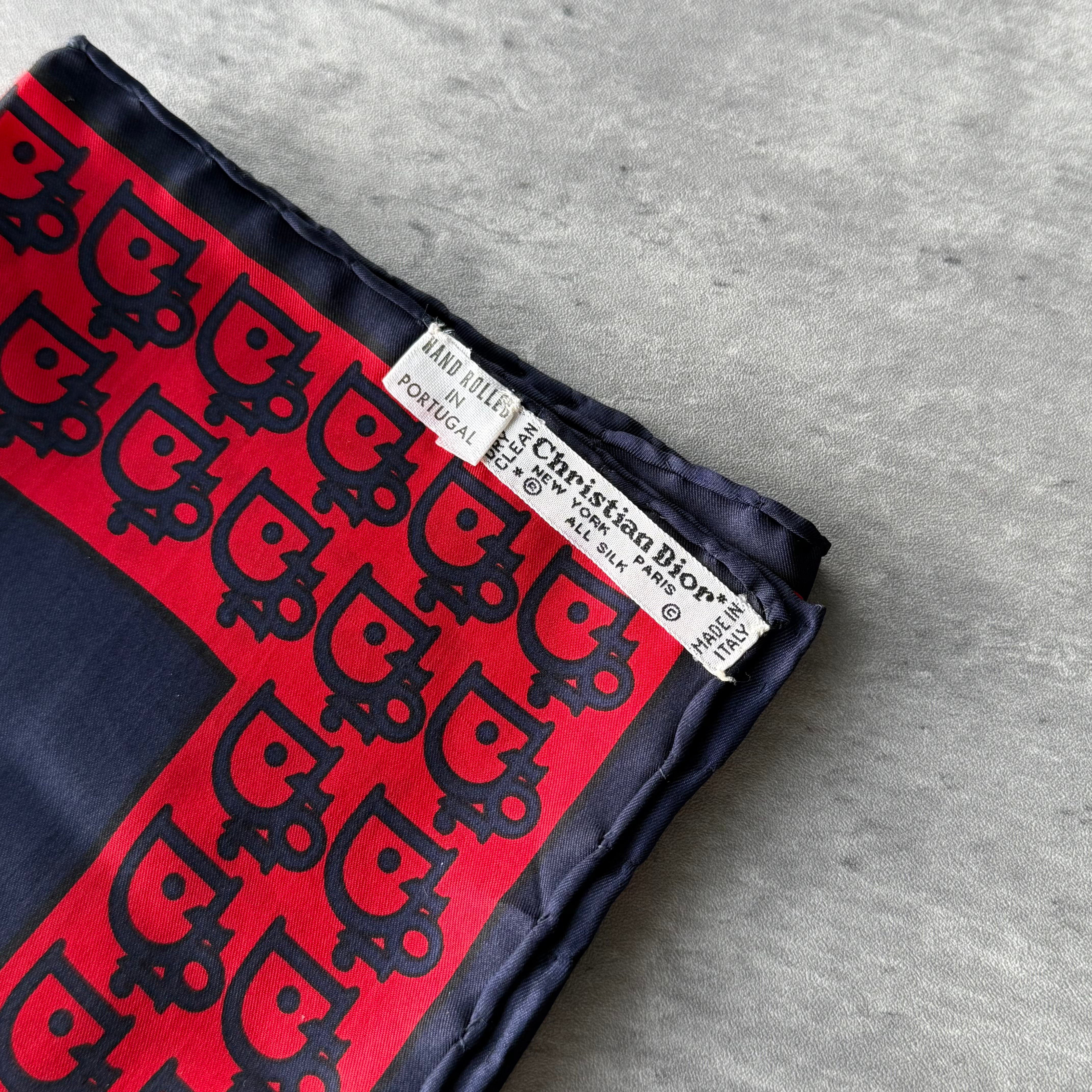 Dior Monogram Logo Silk Scarf Red/Navy