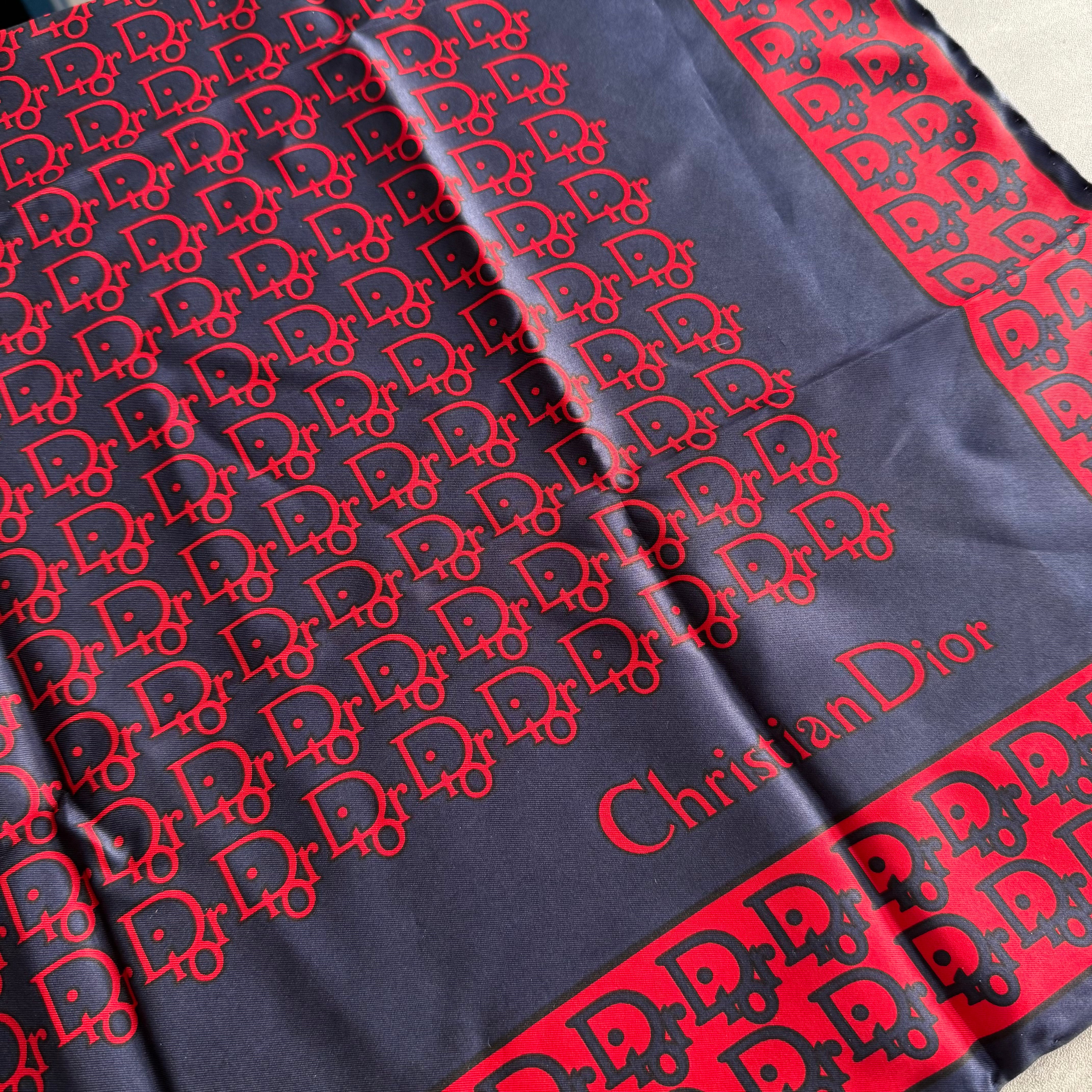 Dior Monogram Logo Silk Scarf Red/Navy
