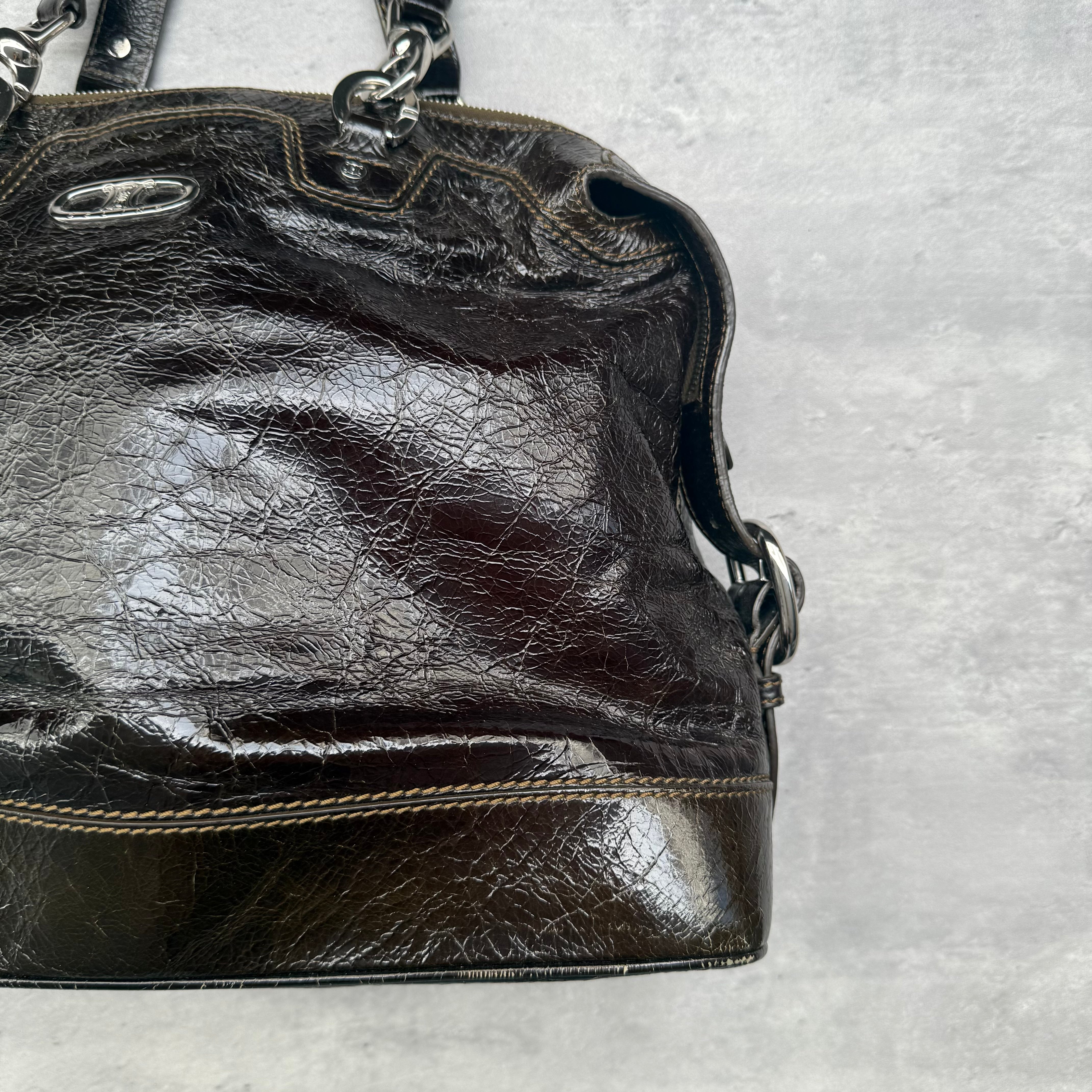 Celine 2007 Crinkled Patent Leather ShoulderBag Brown