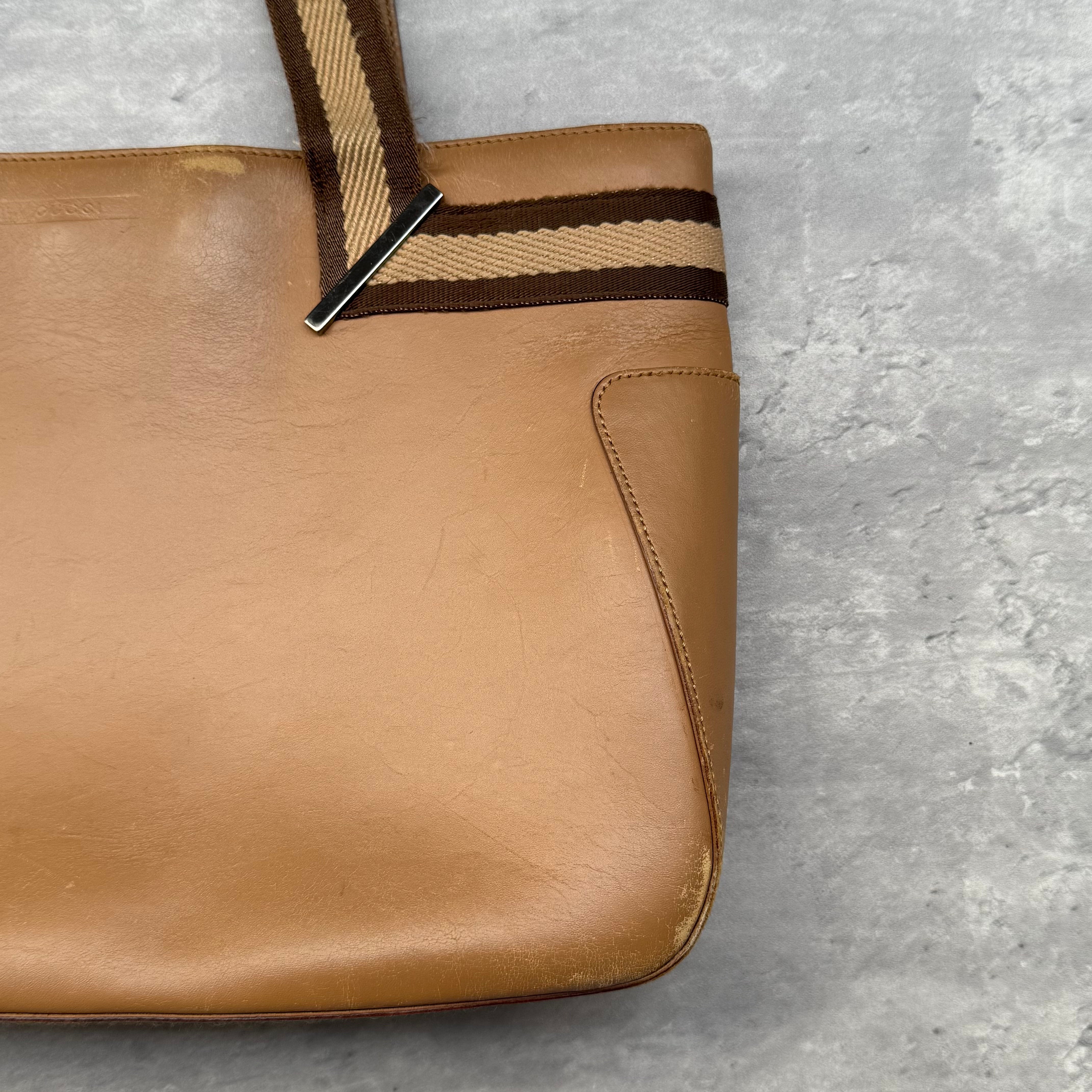 Gucci Stripe Web Leather HandBag Brown