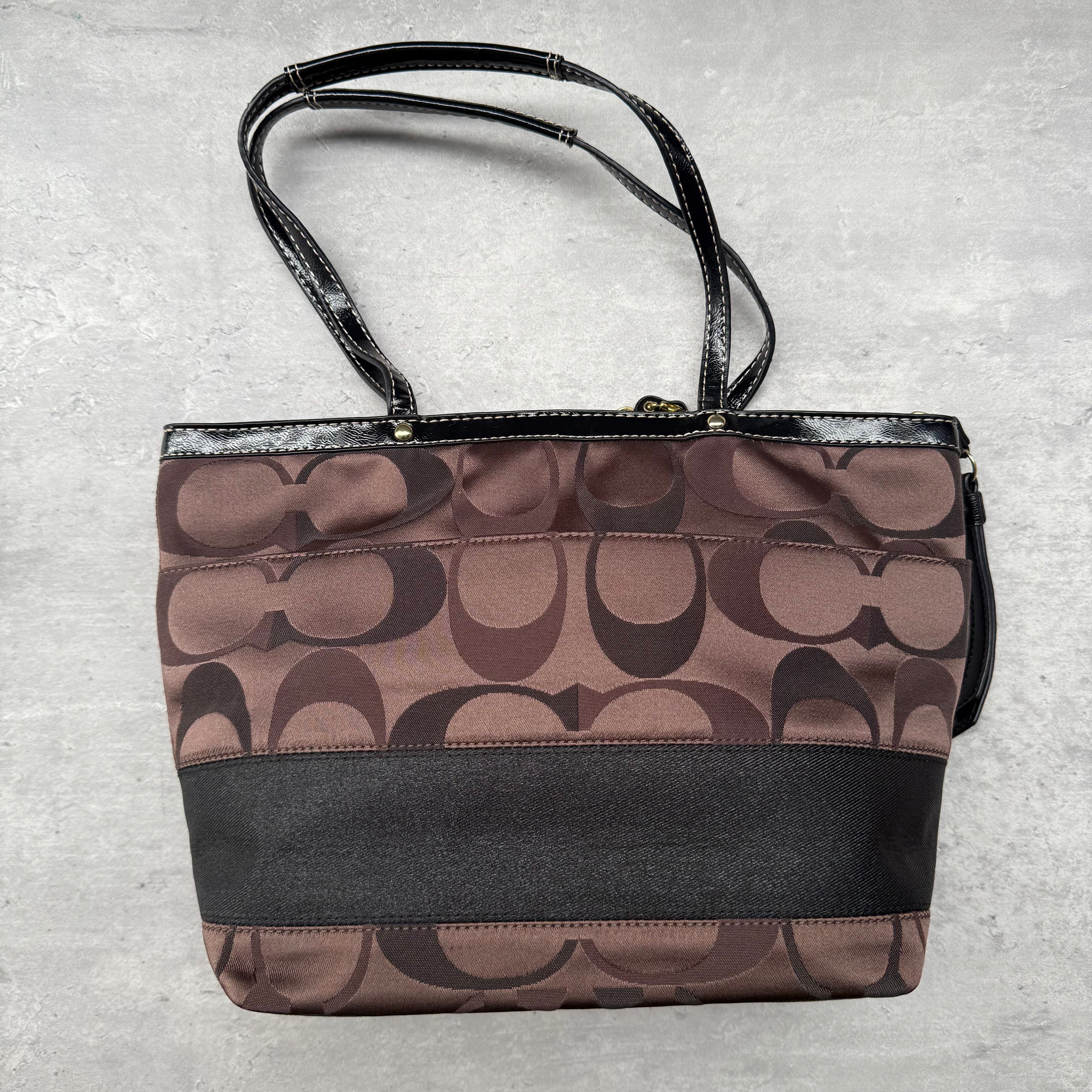 Coach Signature Stripe Tote Bag Brown