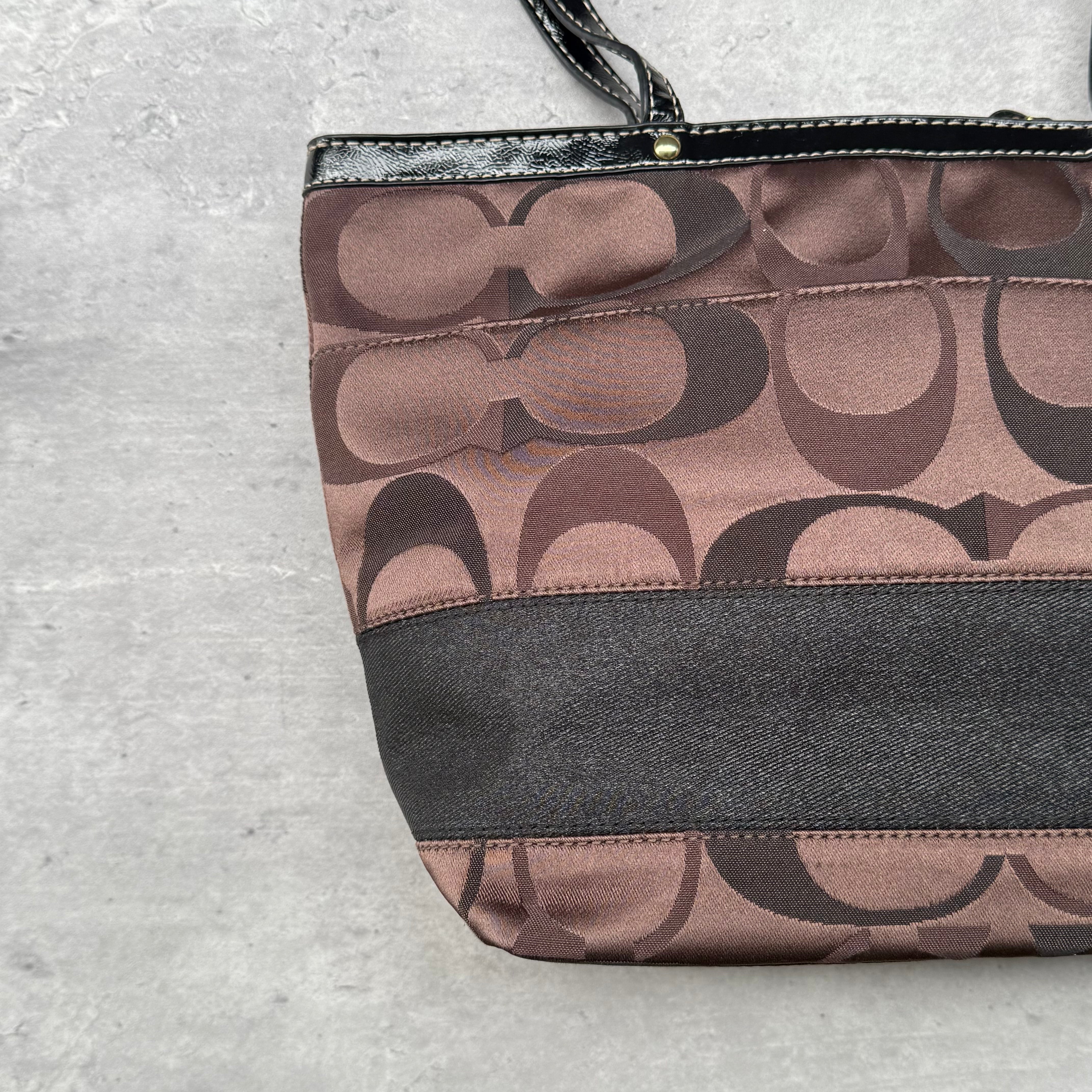 Coach Signature Stripe Tote Bag Brown