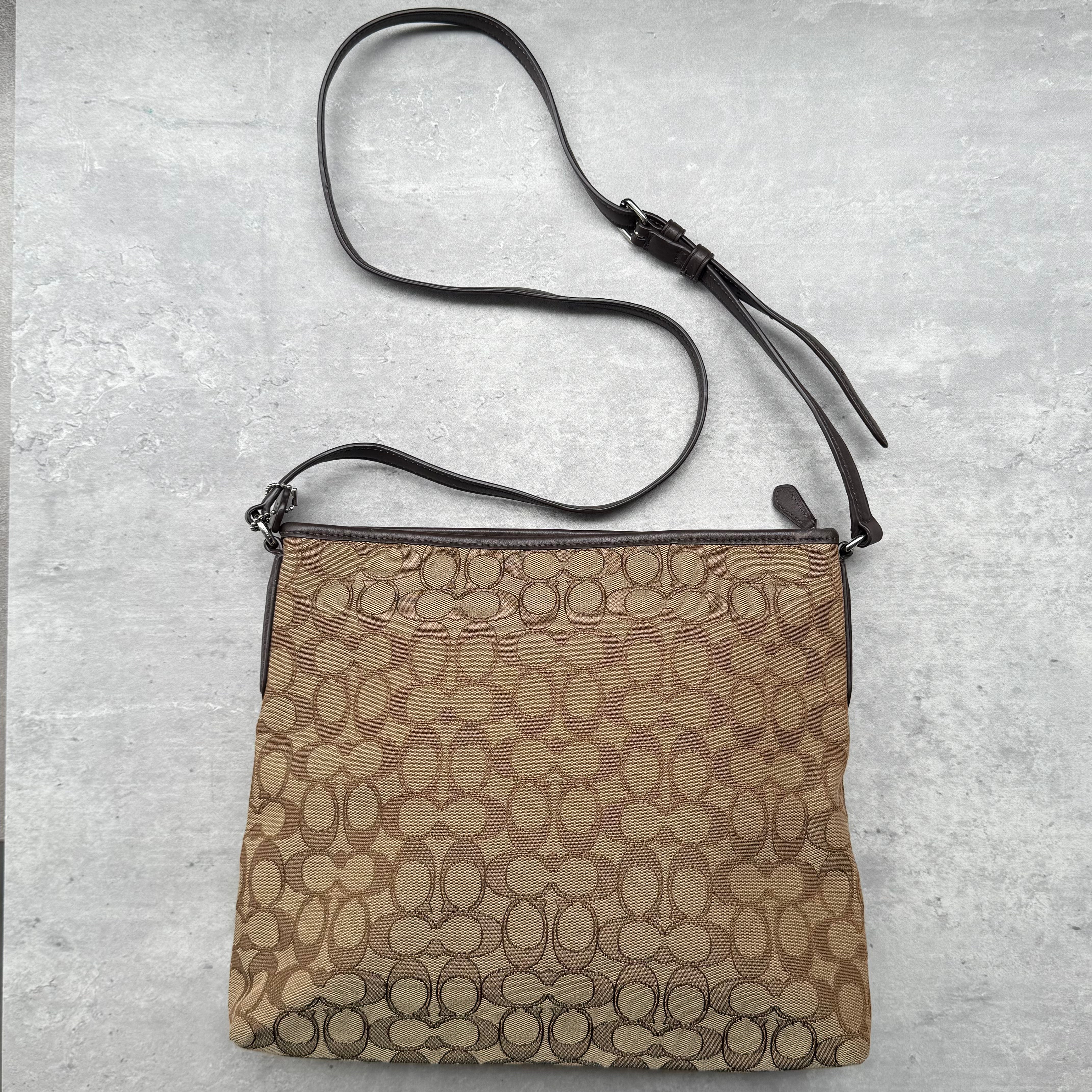 Coach Signature Canvas File Crossbody Bag Beige