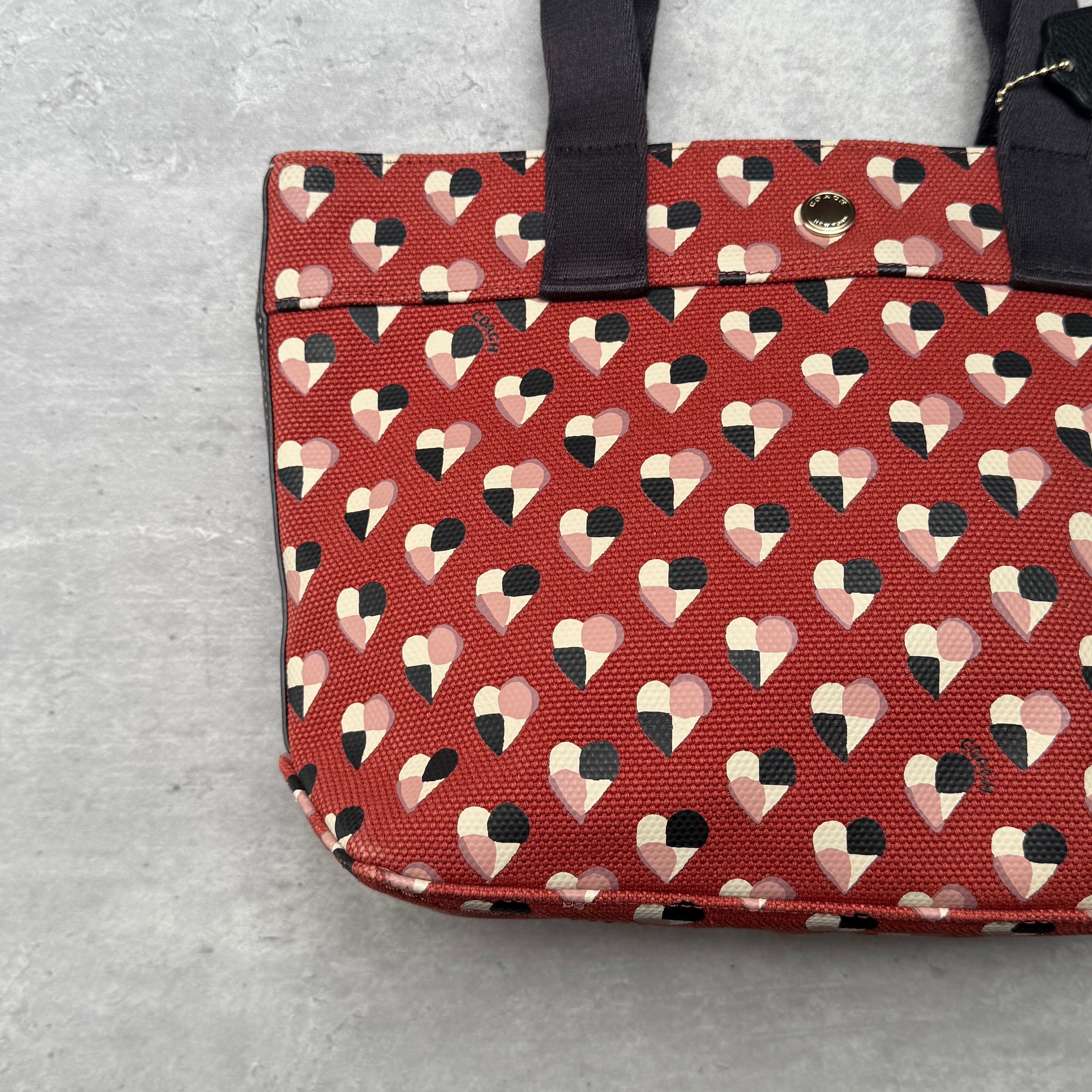 Coach Checkered Heart Print Tote Bag Multicolor