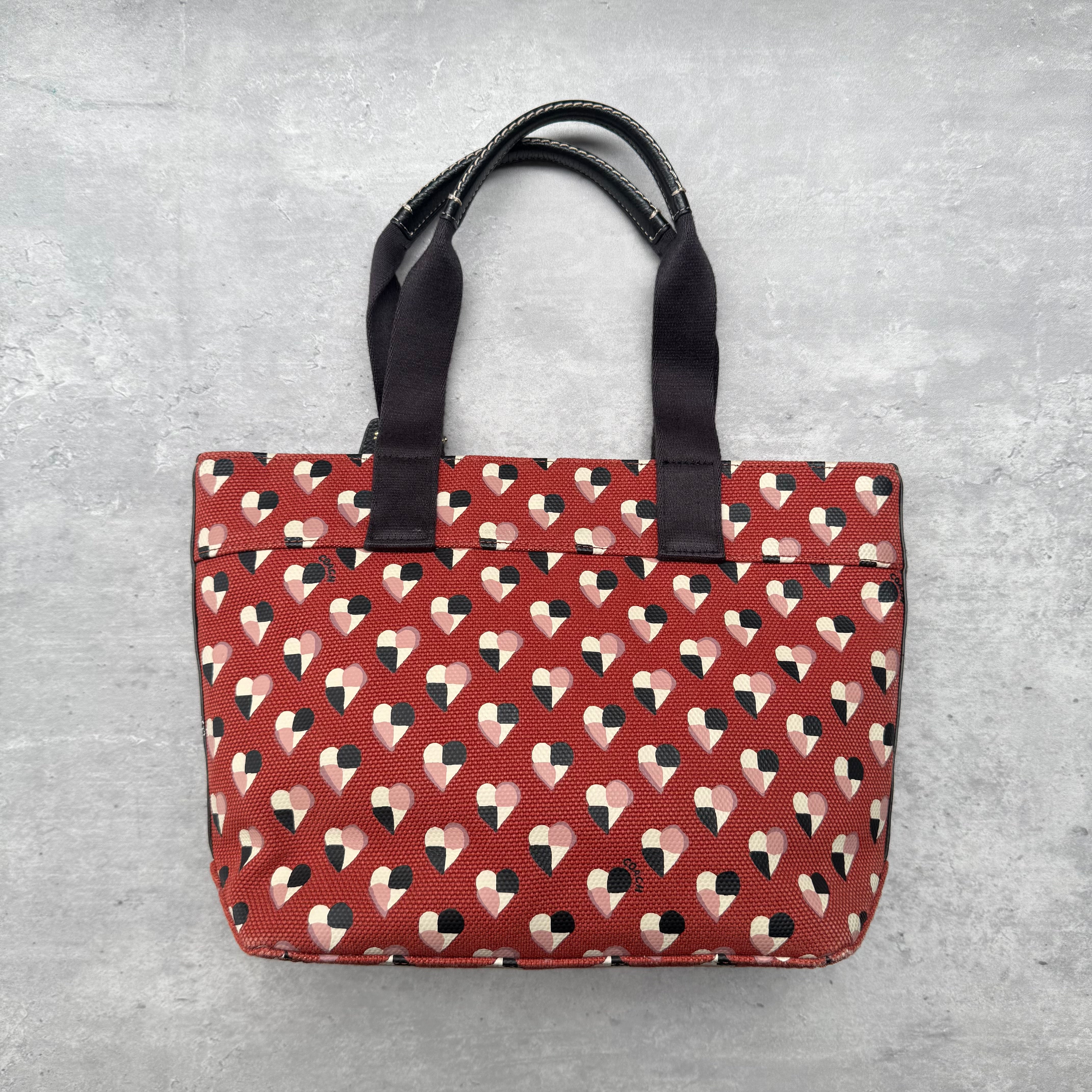 Coach Checkered Heart Print Tote Bag Multicolor