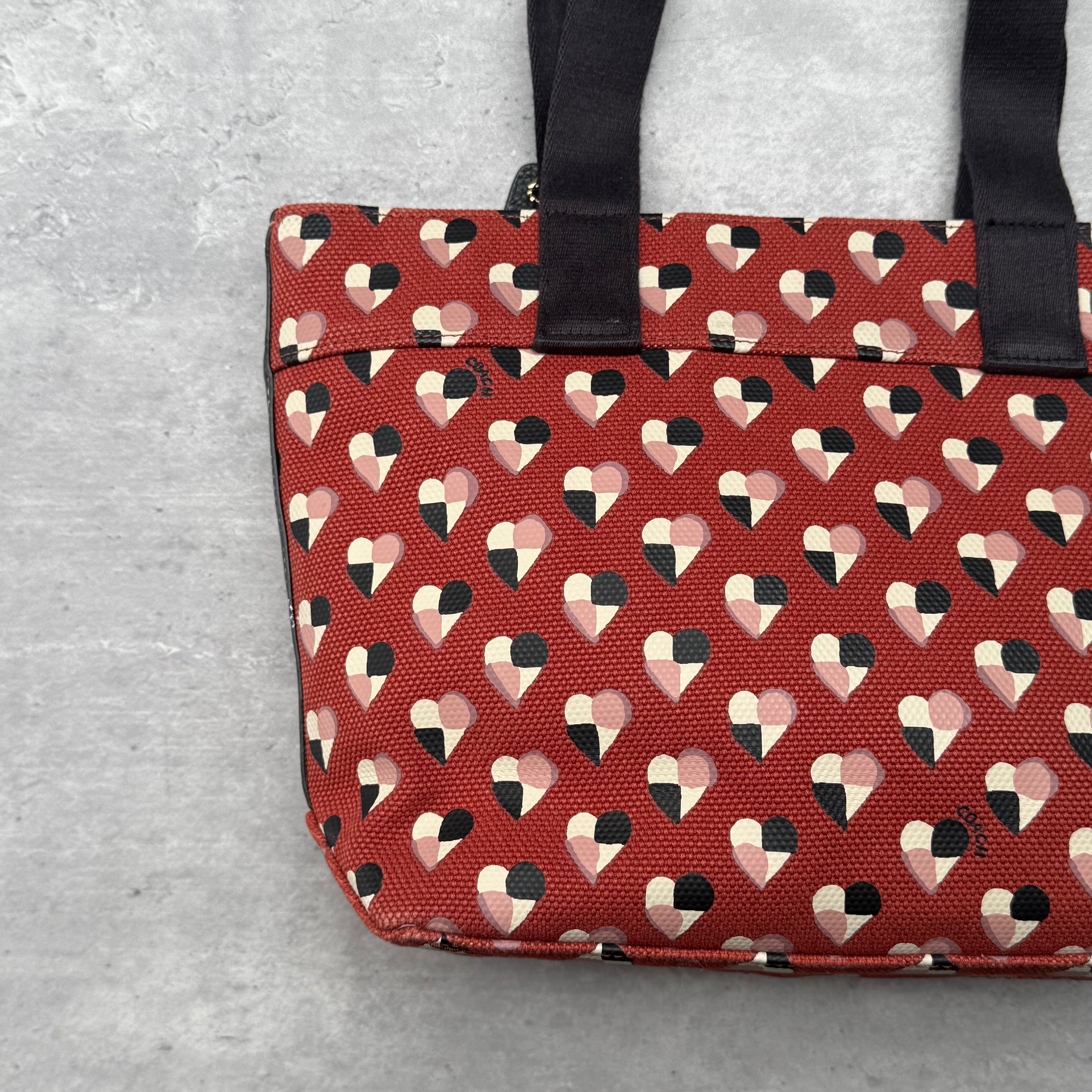 Coach Checkered Heart Print Tote Bag Multicolor
