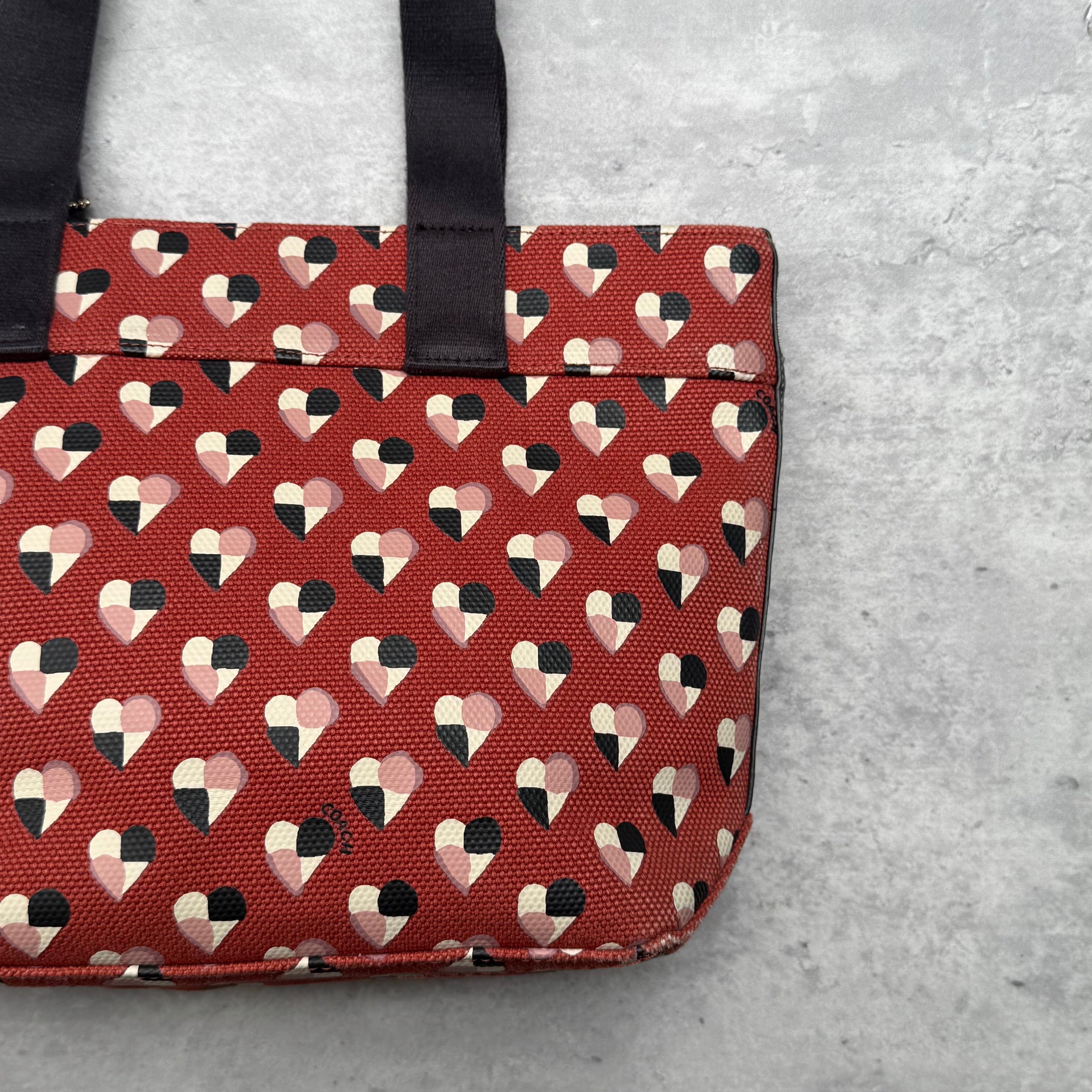 Coach Checkered Heart Print Tote Bag Multicolor