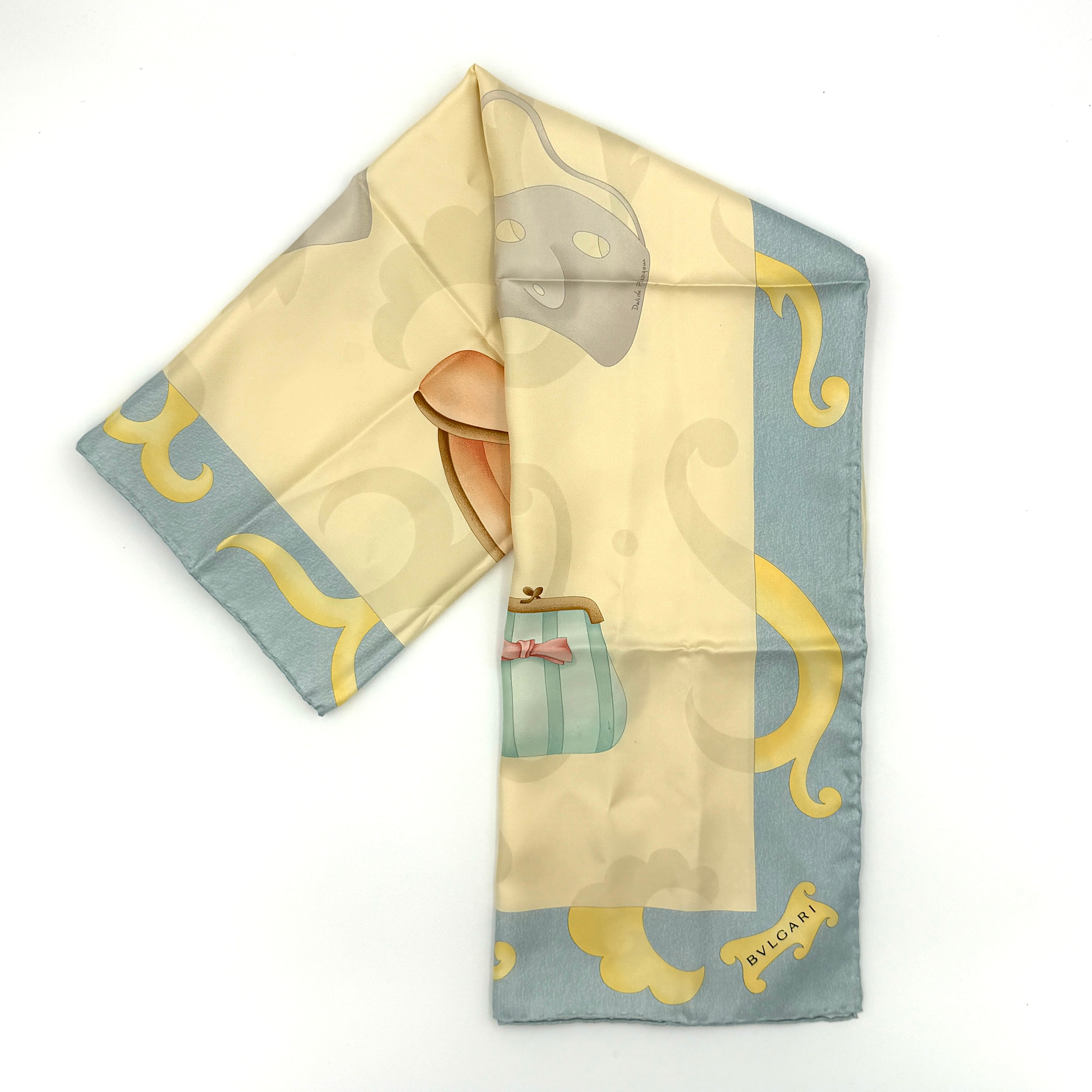 Bvlgari Silk Scarf Light Blue/Cream