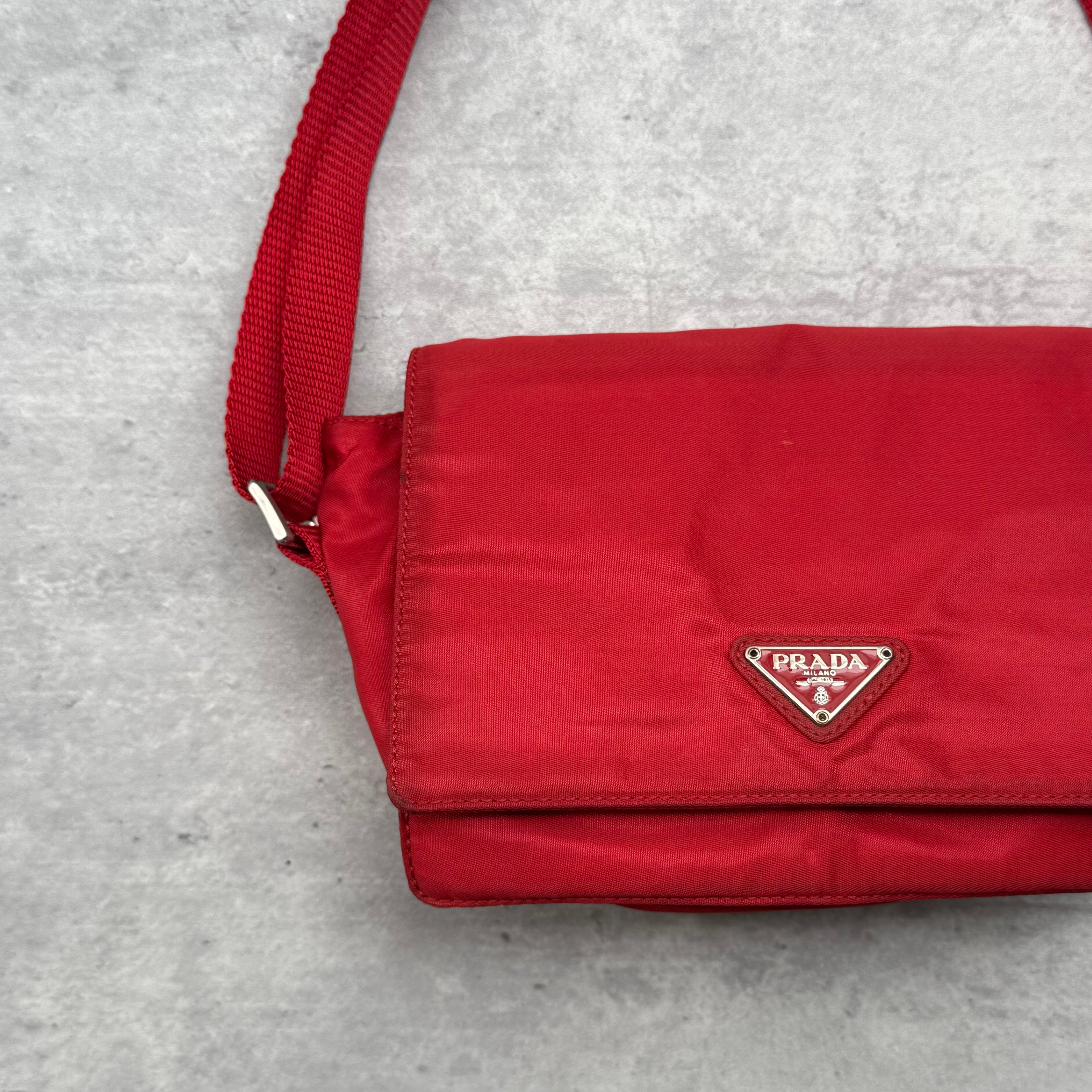 Prada Nylon Flap Messenger ShoulderBag Red