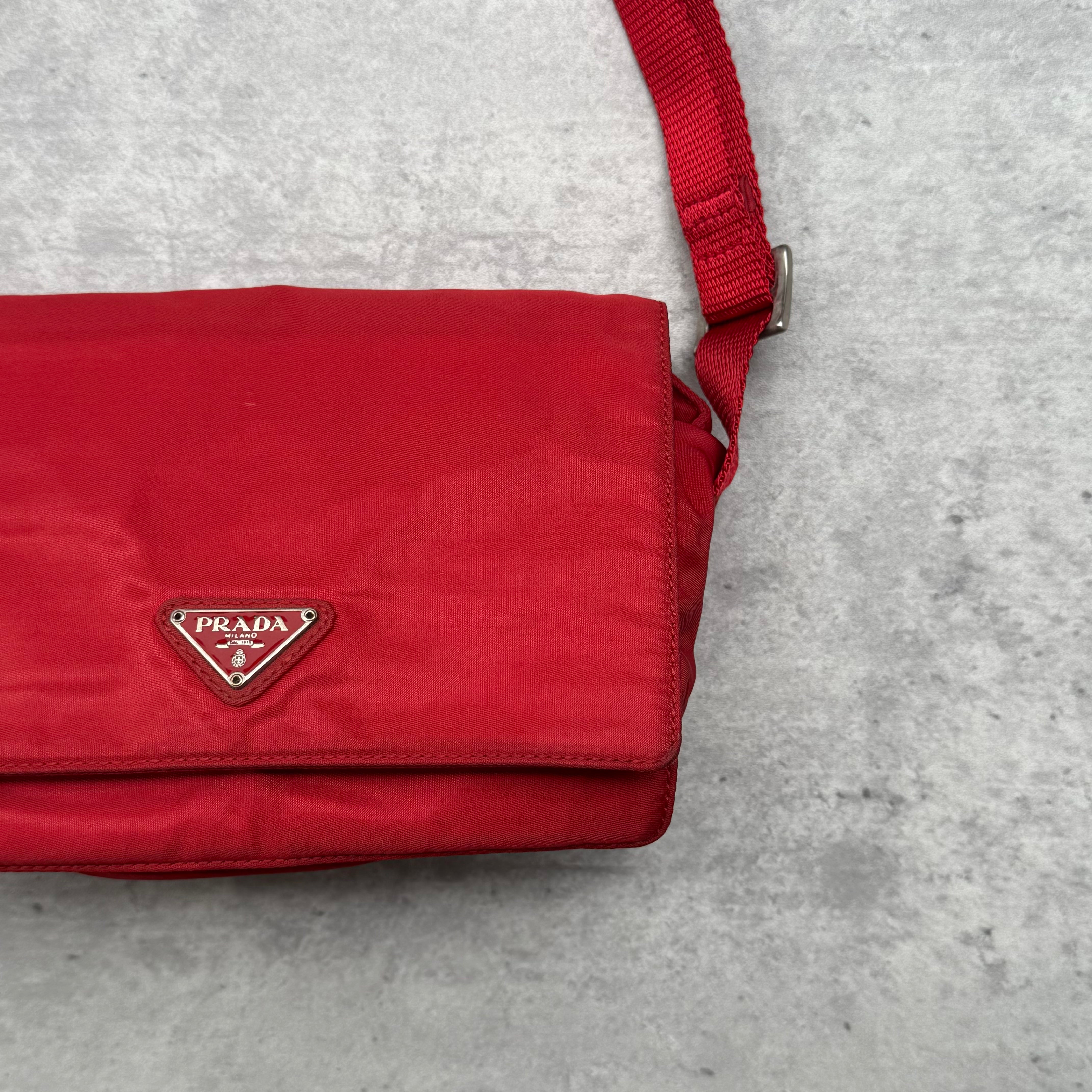 Prada Nylon Flap Messenger ShoulderBag Red