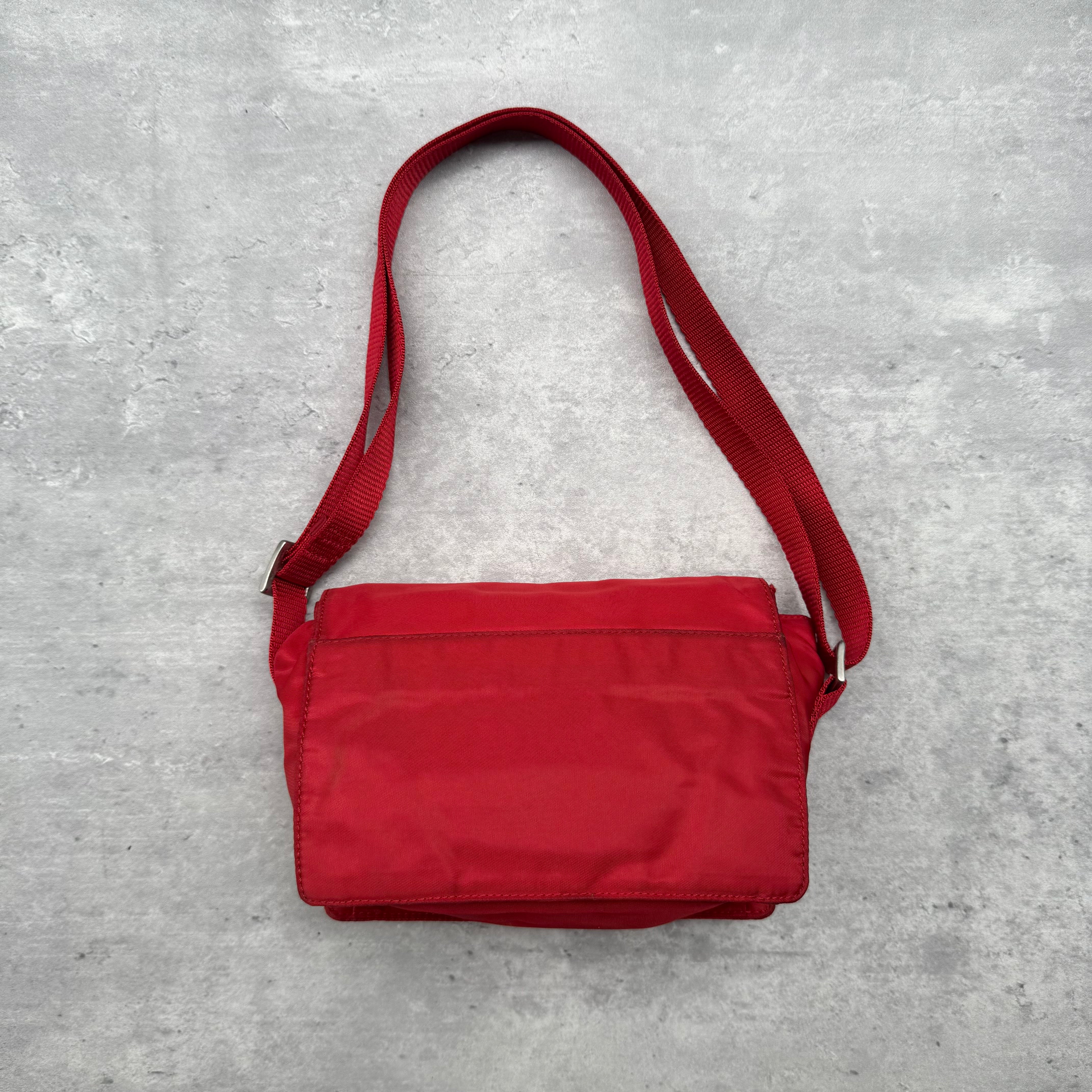 Prada Nylon Flap Messenger ShoulderBag Red