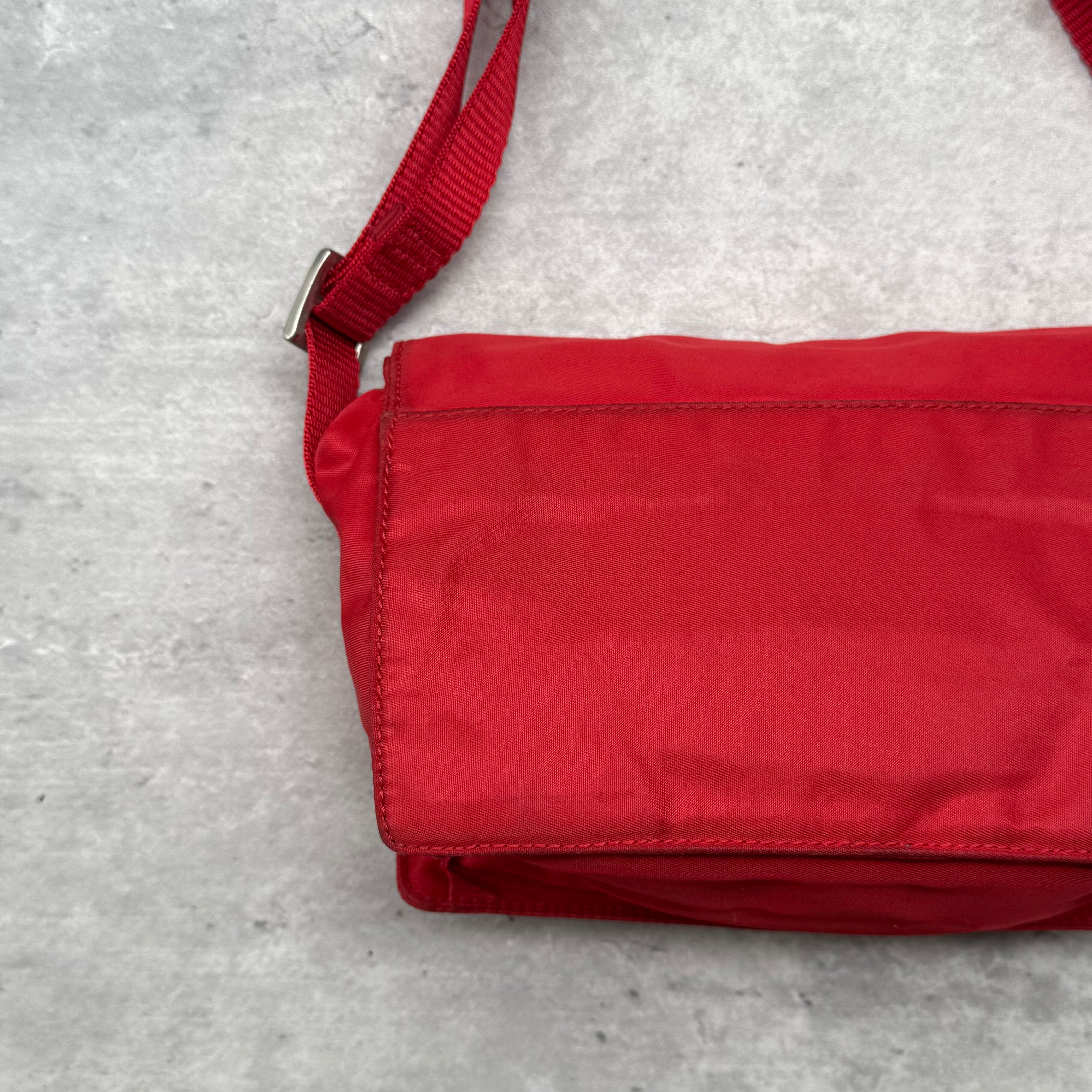 Prada Nylon Flap Messenger ShoulderBag Red