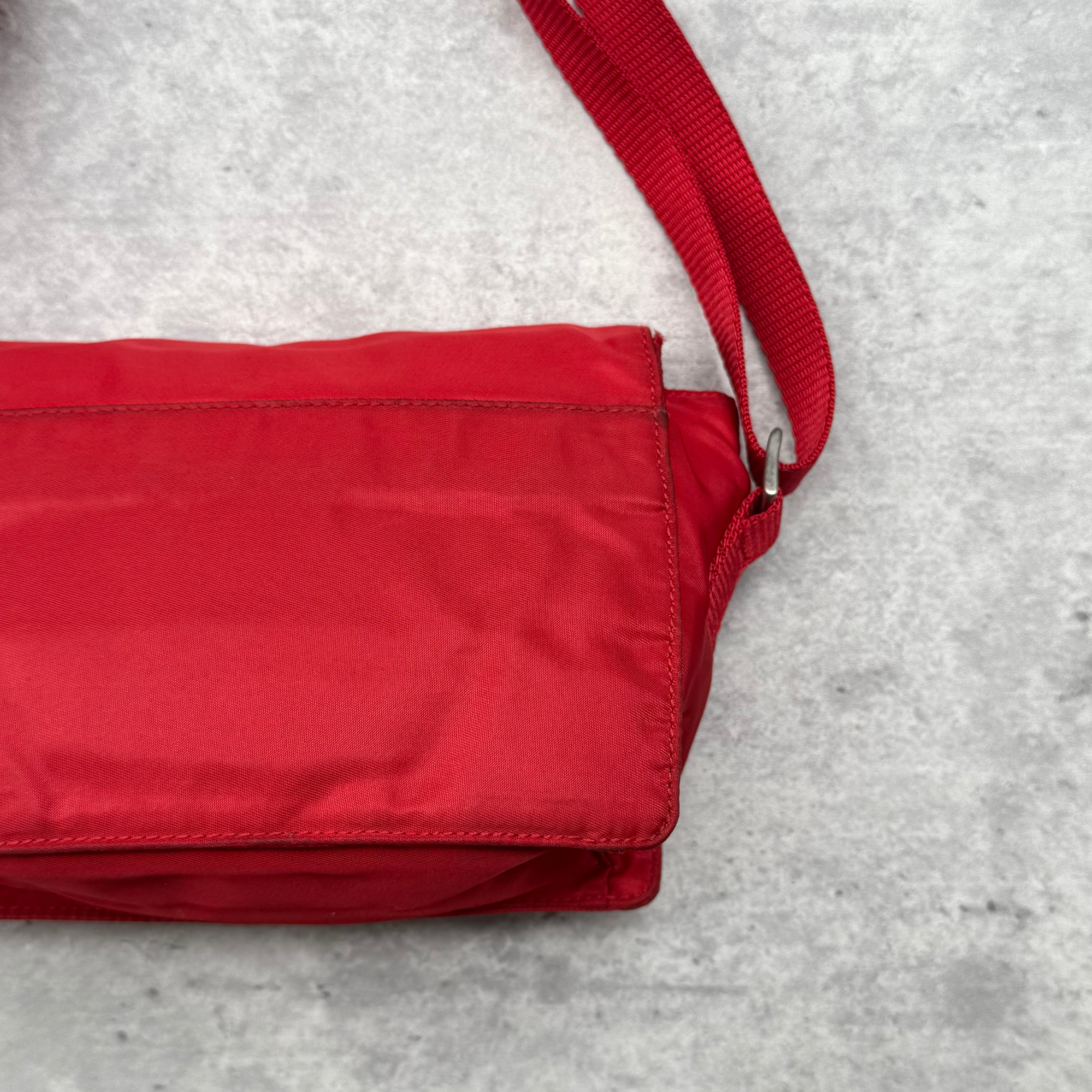 Prada Nylon Flap Messenger ShoulderBag Red