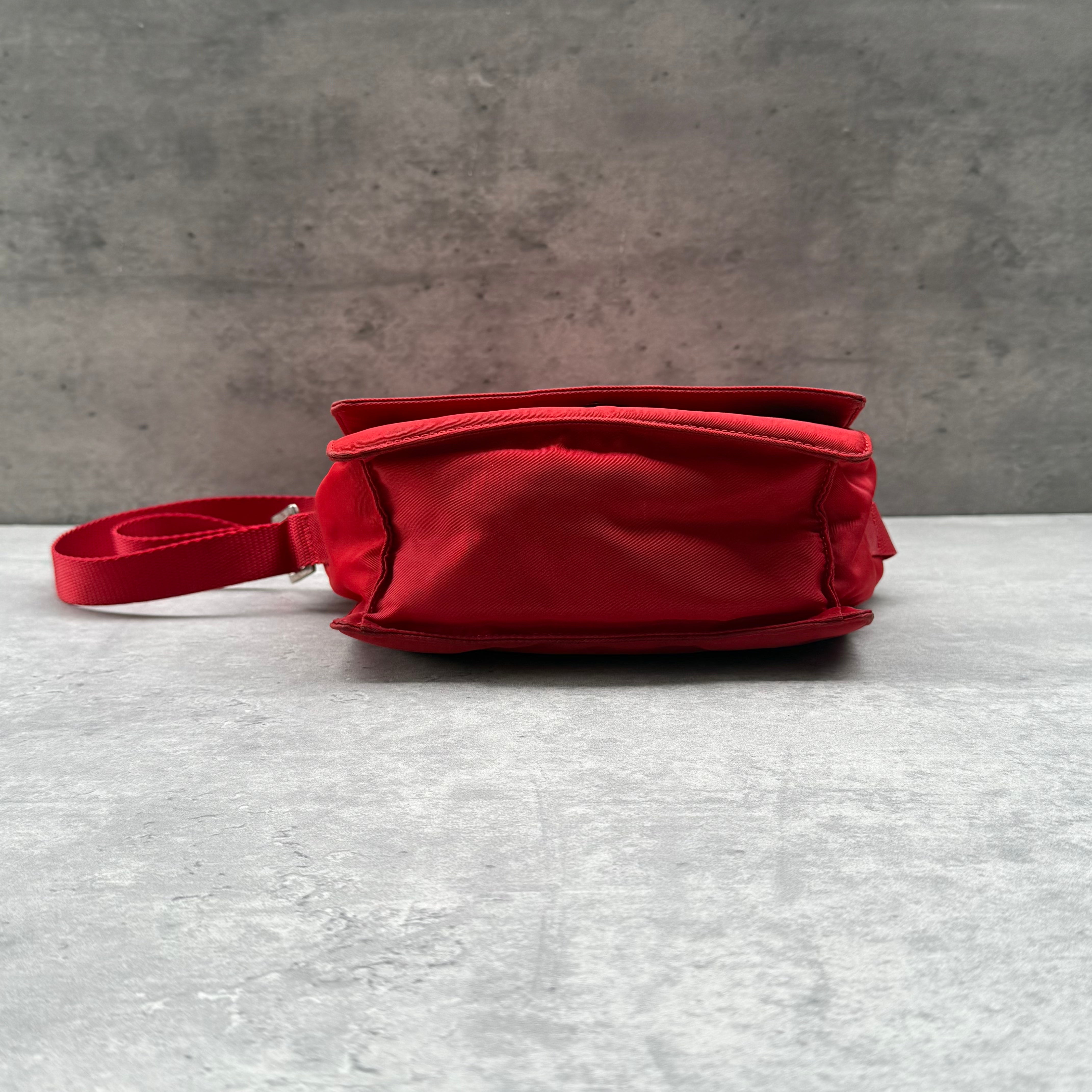 Prada Nylon Flap Messenger ShoulderBag Red