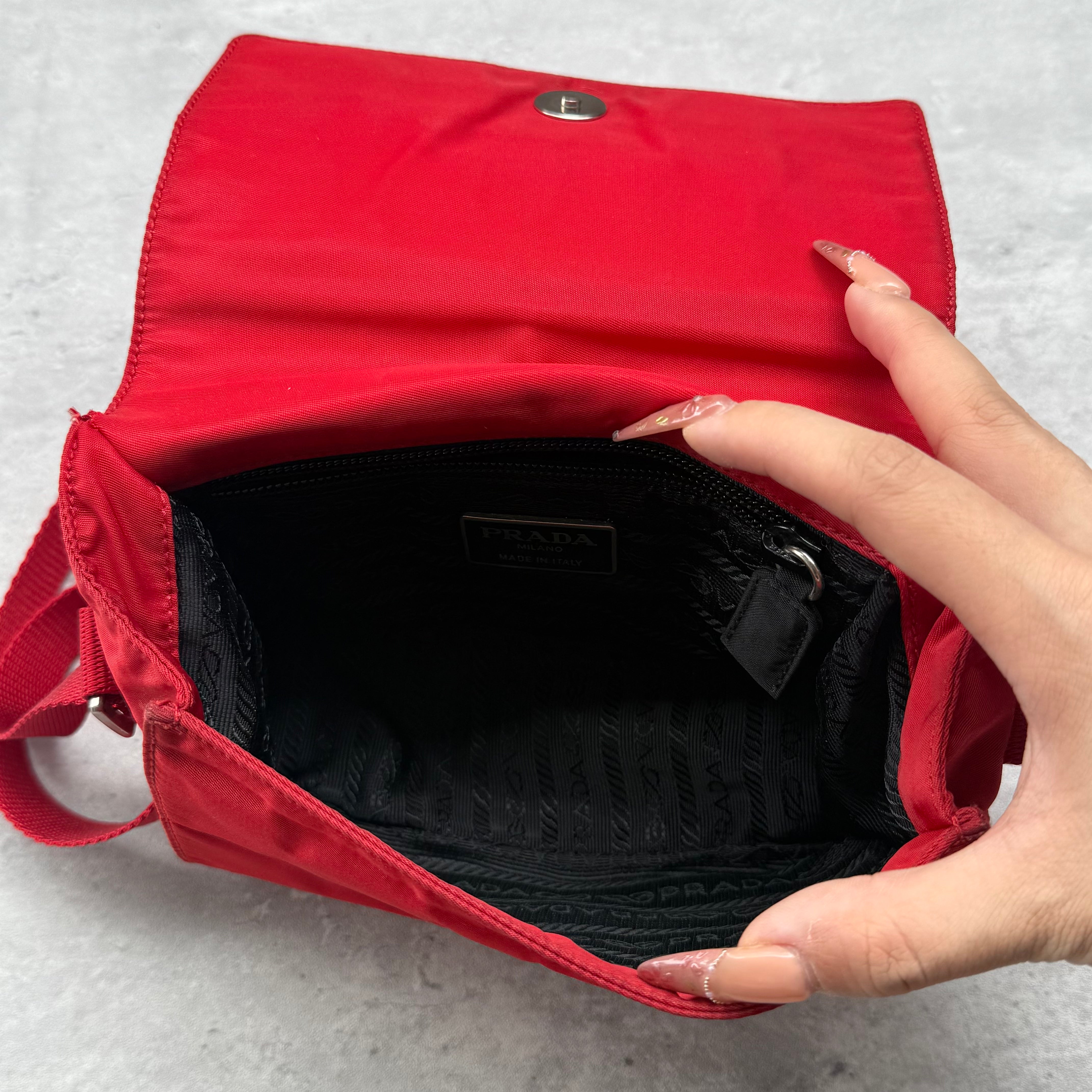 Prada Nylon Flap Messenger ShoulderBag Red
