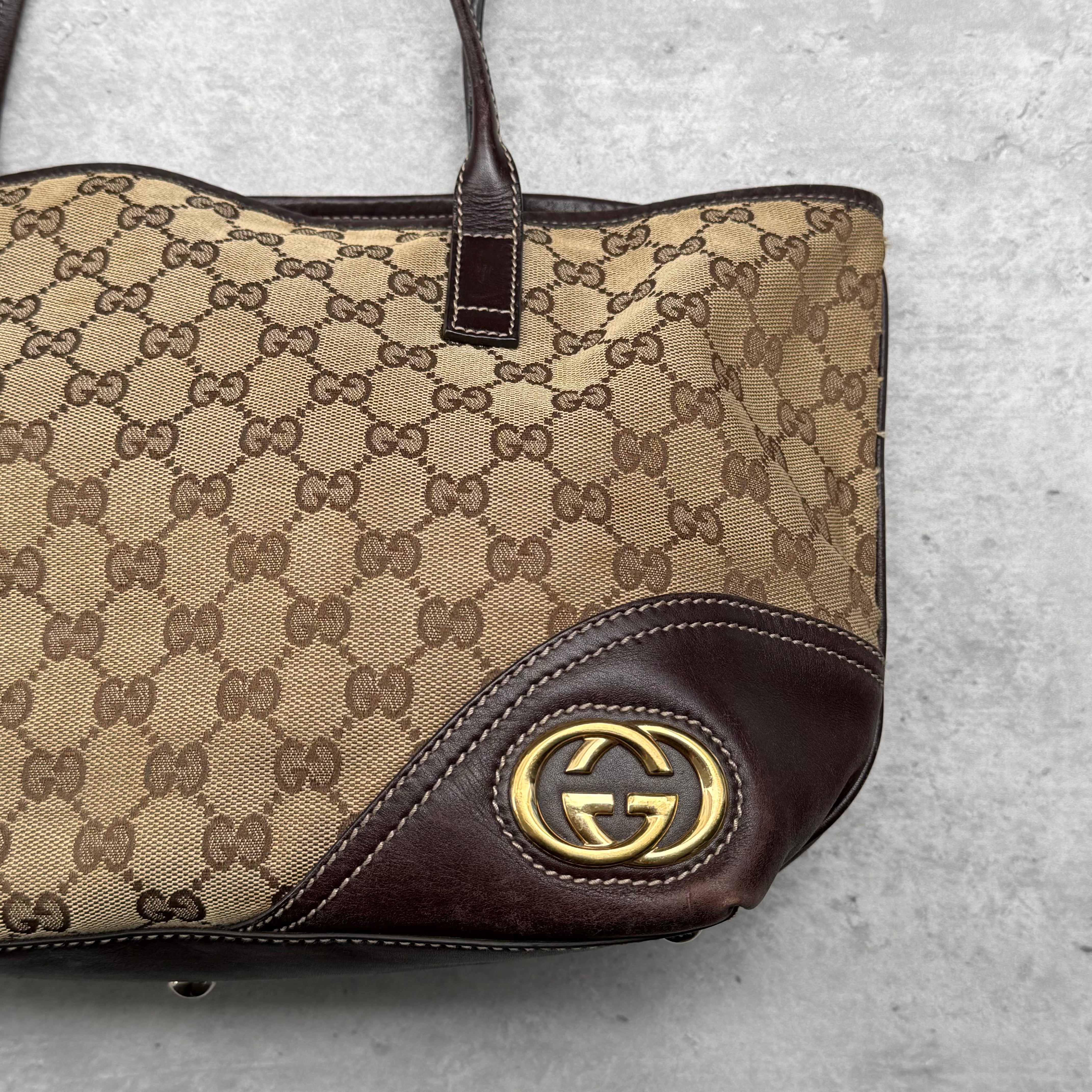 Gucci Britt GG Monogram Tote Bag Beige