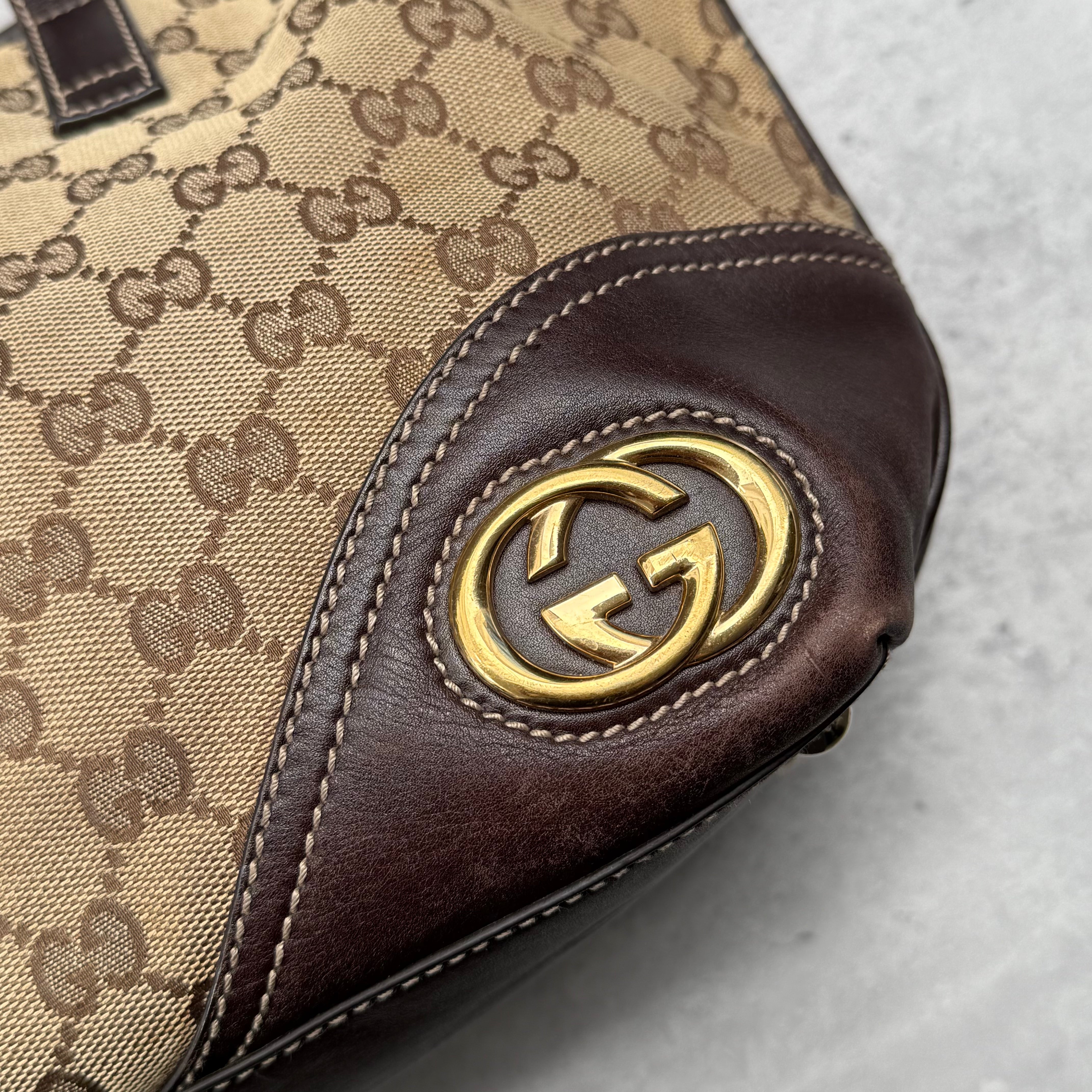 Gucci Britt GG Monogram Tote Bag Beige