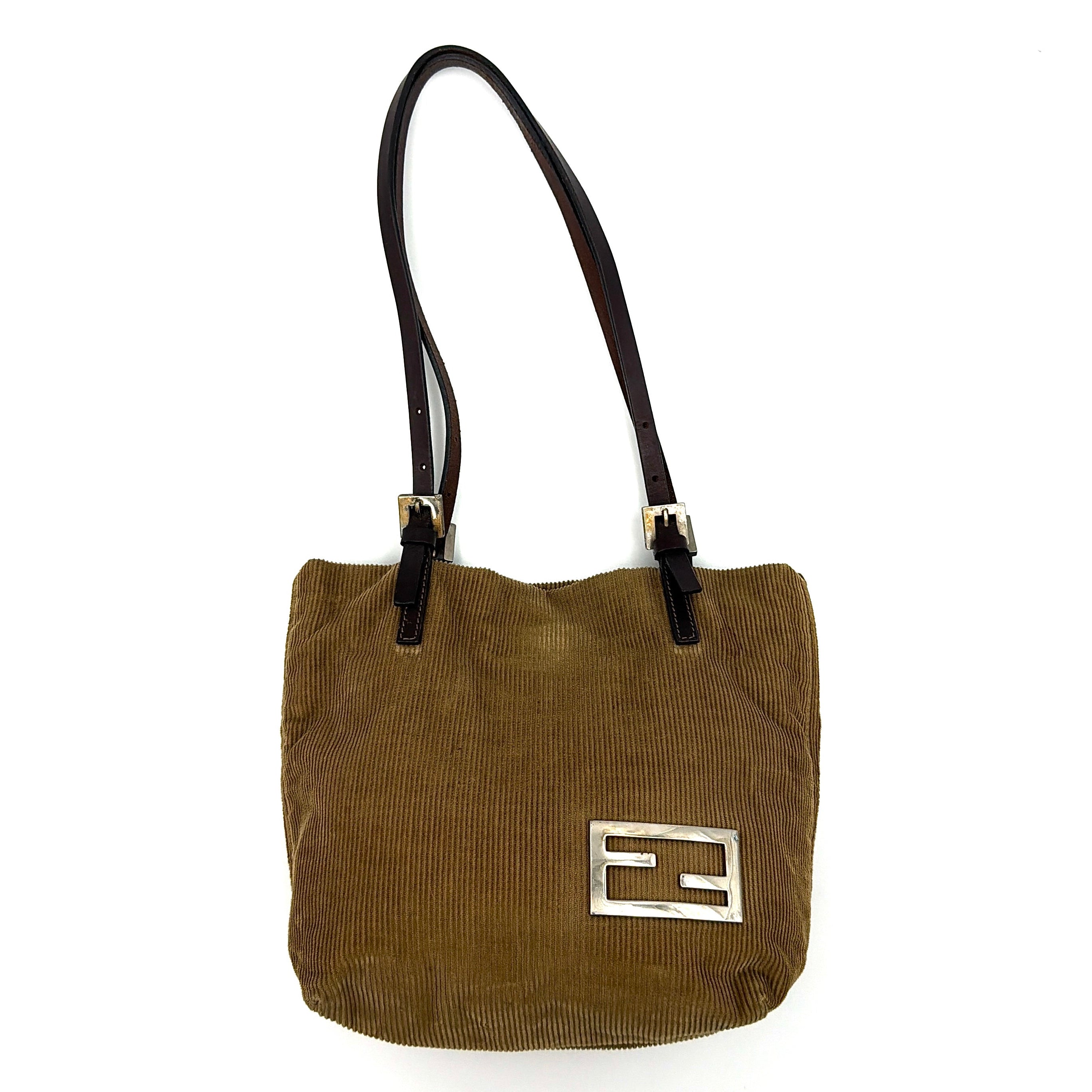 Fendi FF Logo Corduroy Mini Tote Bag Tan