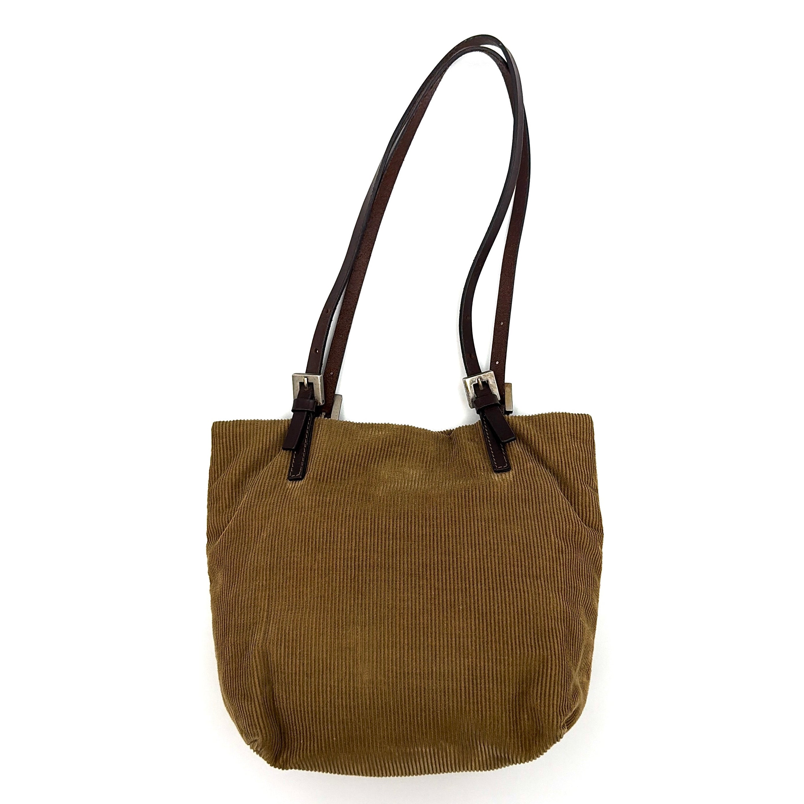 Fendi FF Logo Corduroy Mini Tote Bag Tan