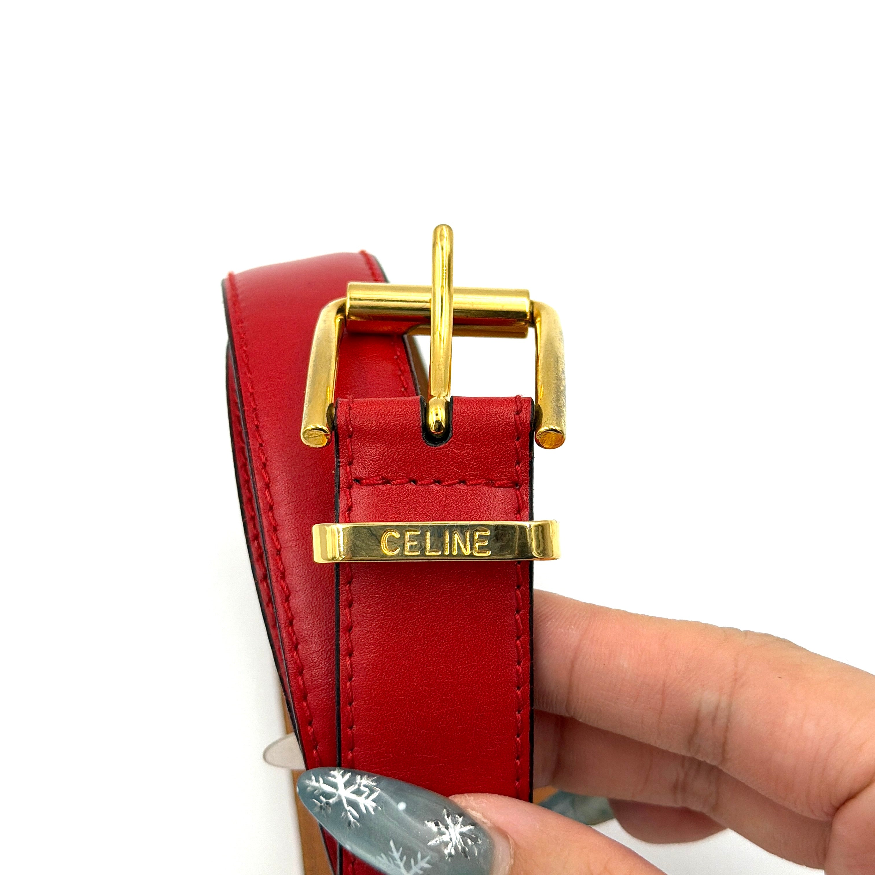 Celine Charm Leather Belt Red/Gold