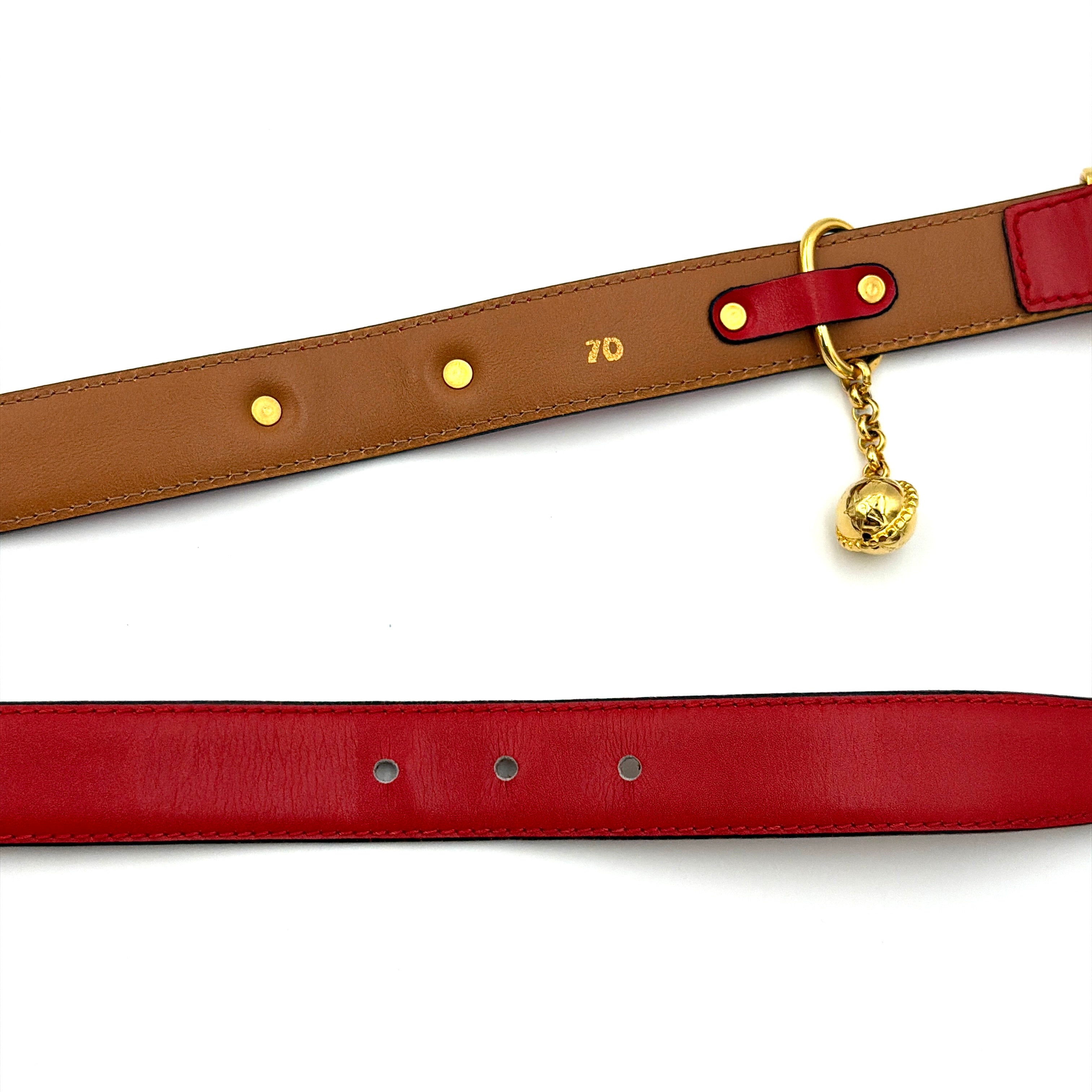Celine Charm Leather Belt Red/Gold