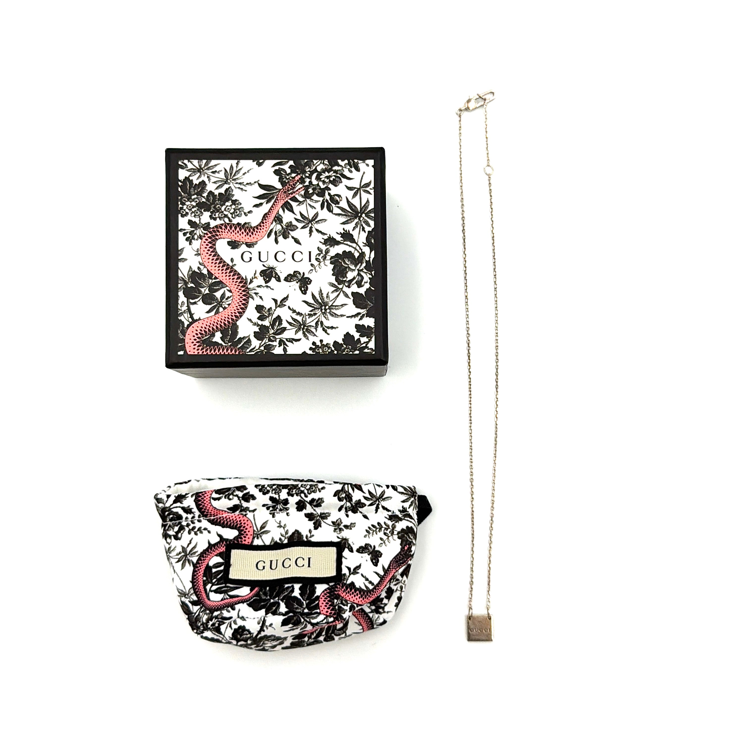 Gucci Square Plate Pendant Necklace Silver