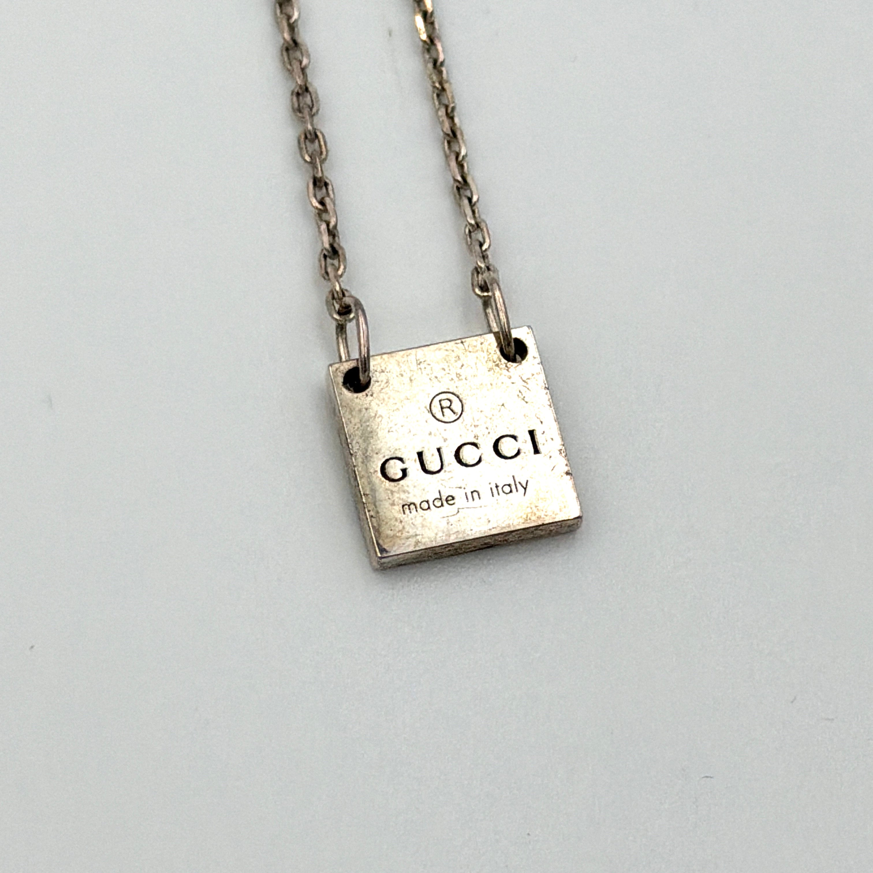 Gucci Square Plate Pendant Necklace Silver