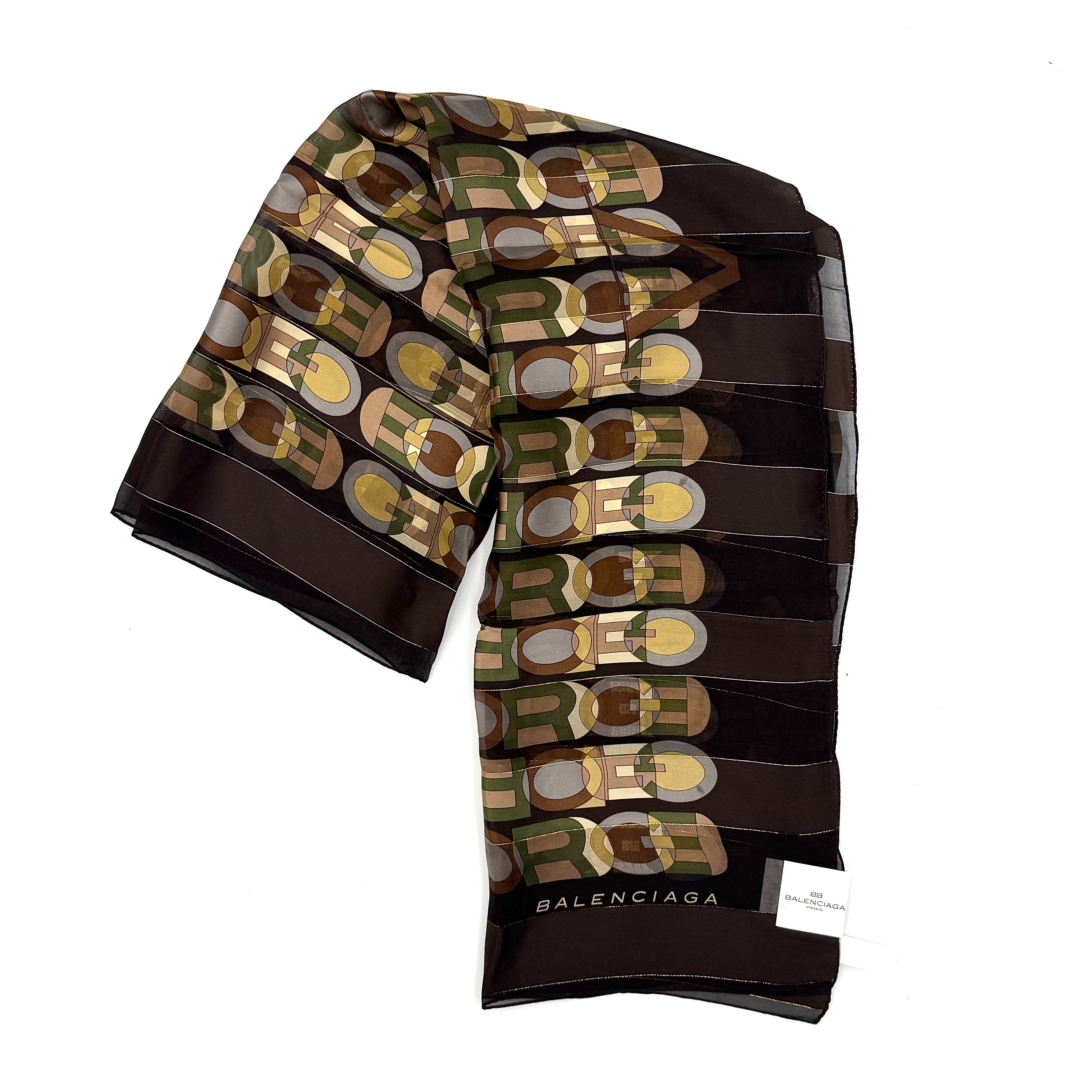Balenciaga Geometric Pattern Silk Scarf Brown