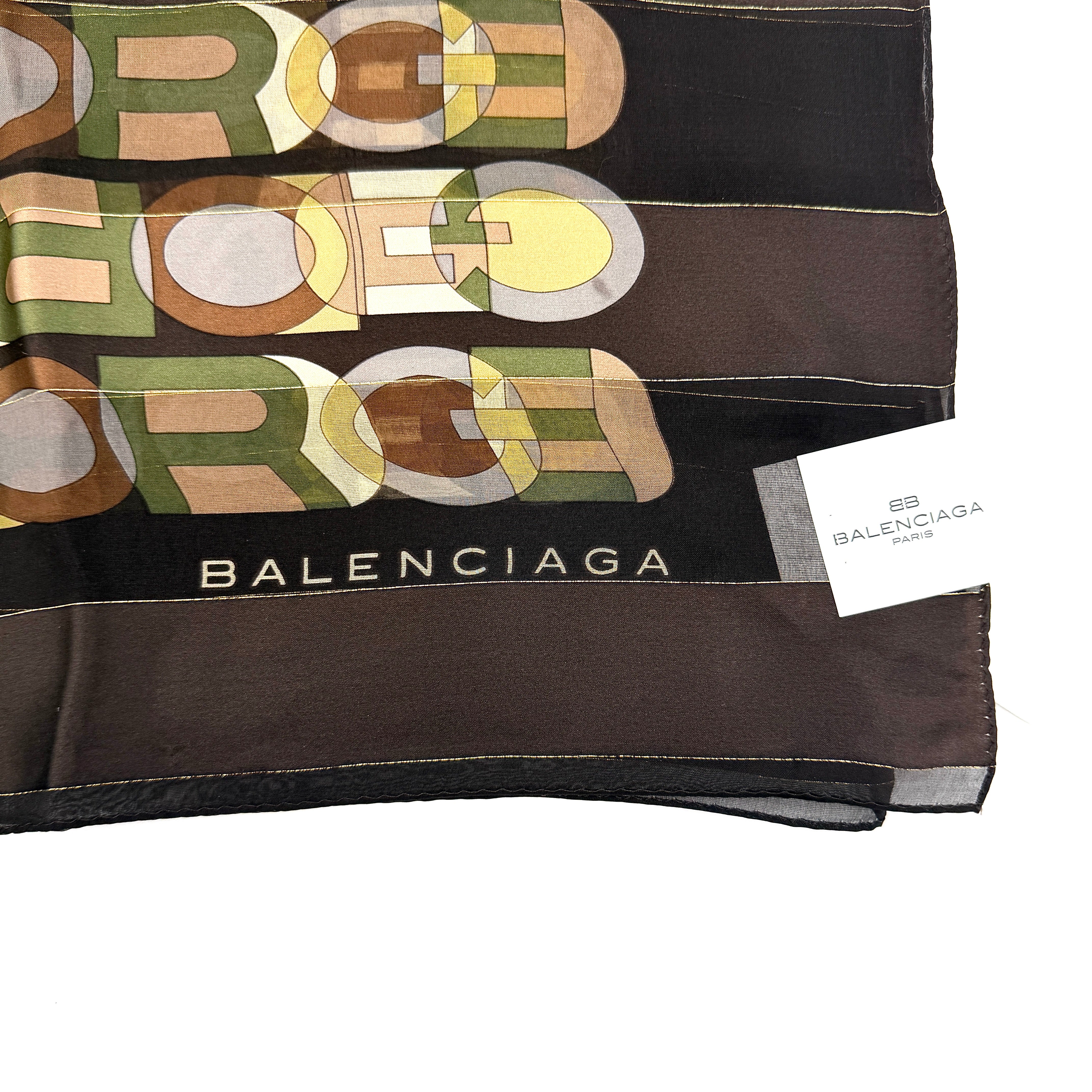 Balenciaga Geometric Pattern Silk Scarf Brown