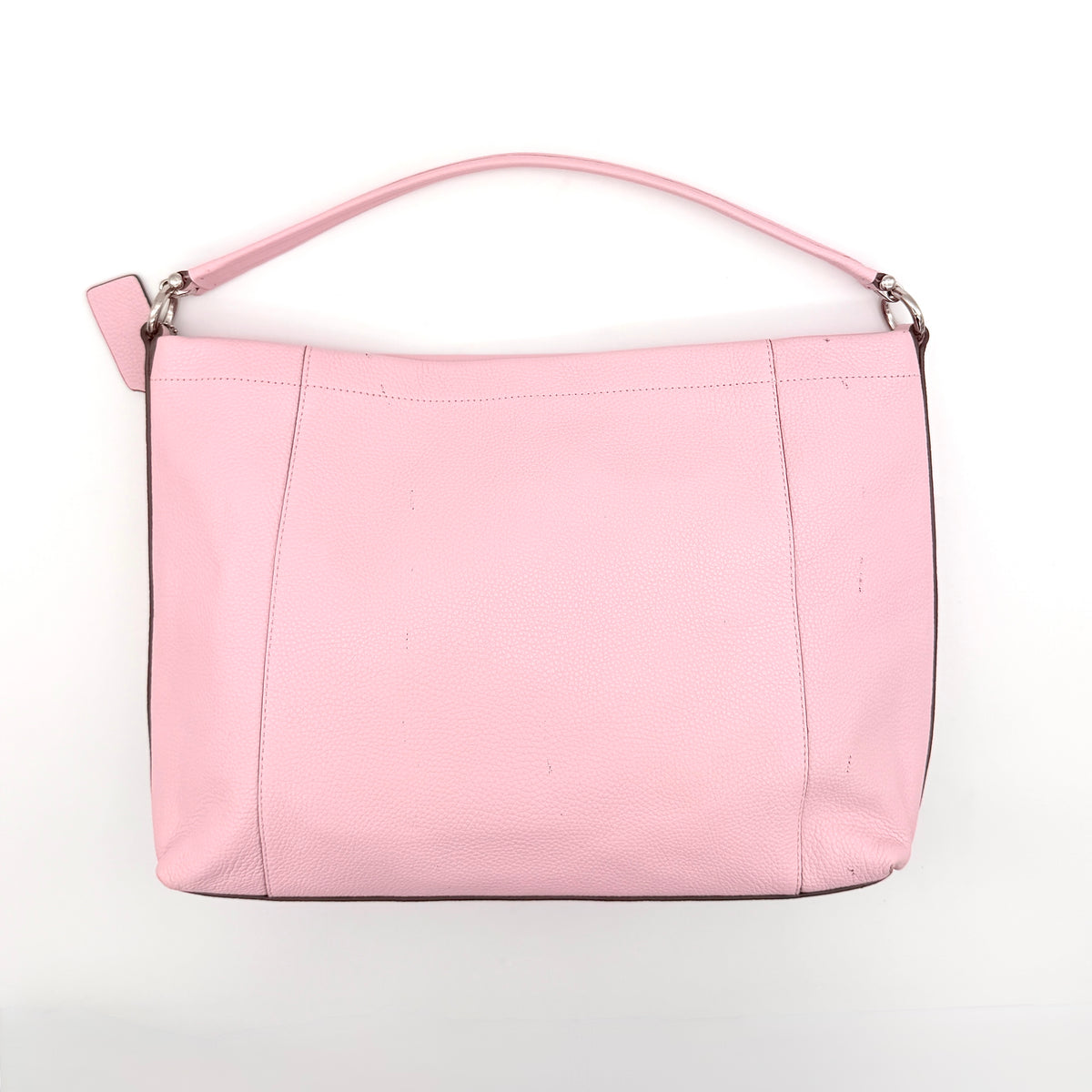 Coach 2Way Scout Hobo in pastel pink leather with silver hardware, shown with handle and detachable strap.