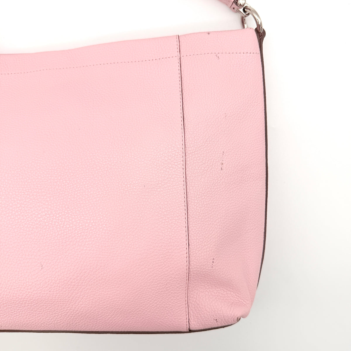 Coach 2Way Scout Hobo in pastel pink leather with silver hardware, shown with handle and detachable strap.