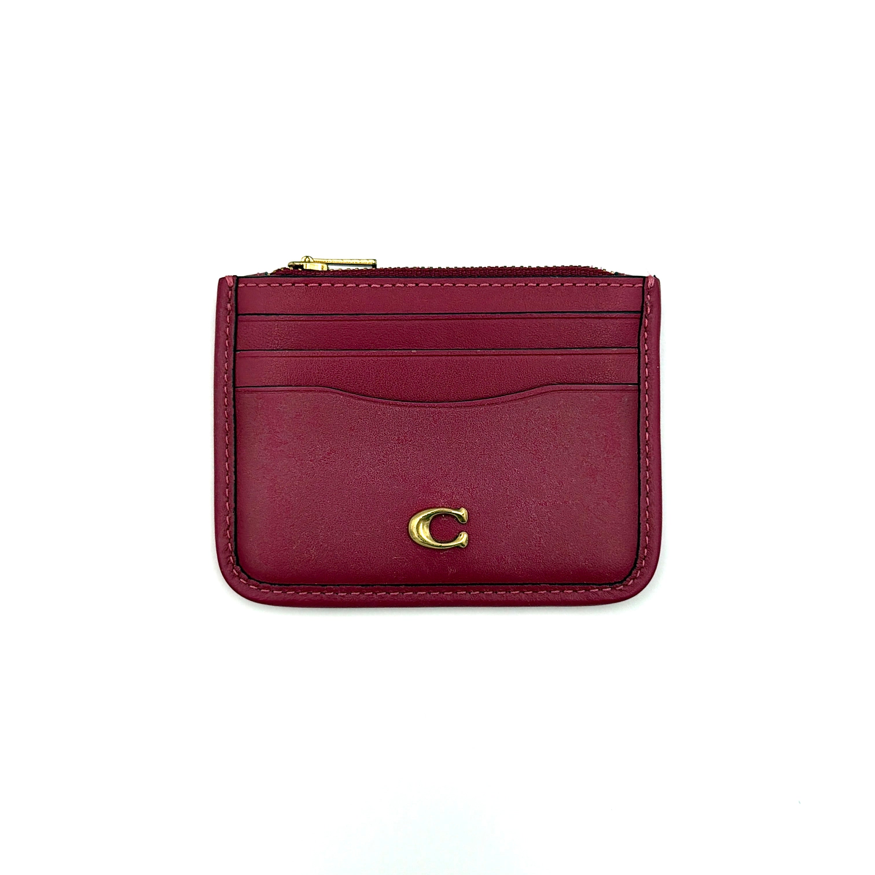Coach Leather Zip Card Case Burgundy