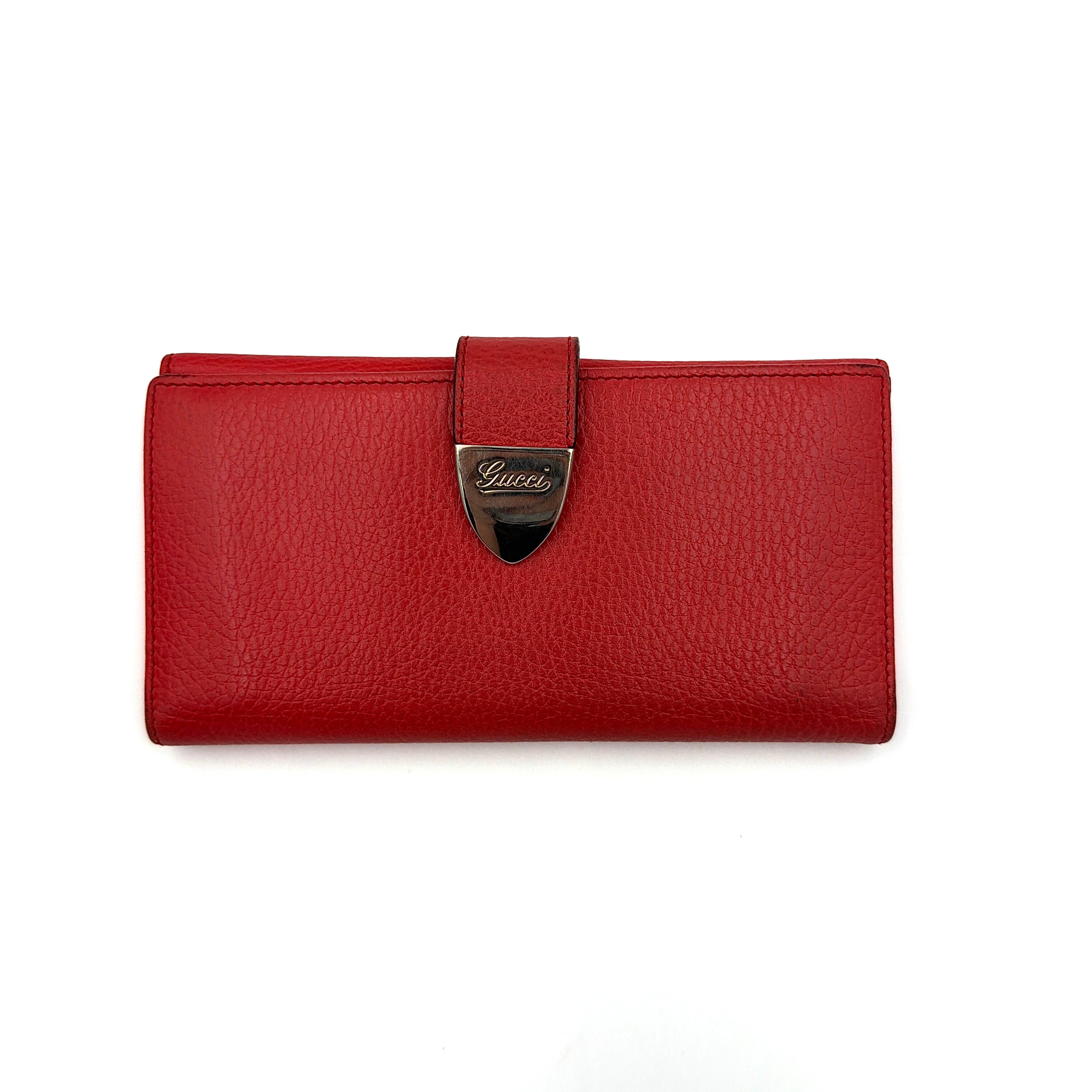 Gucci Buckle Leather Continental Wallet Red