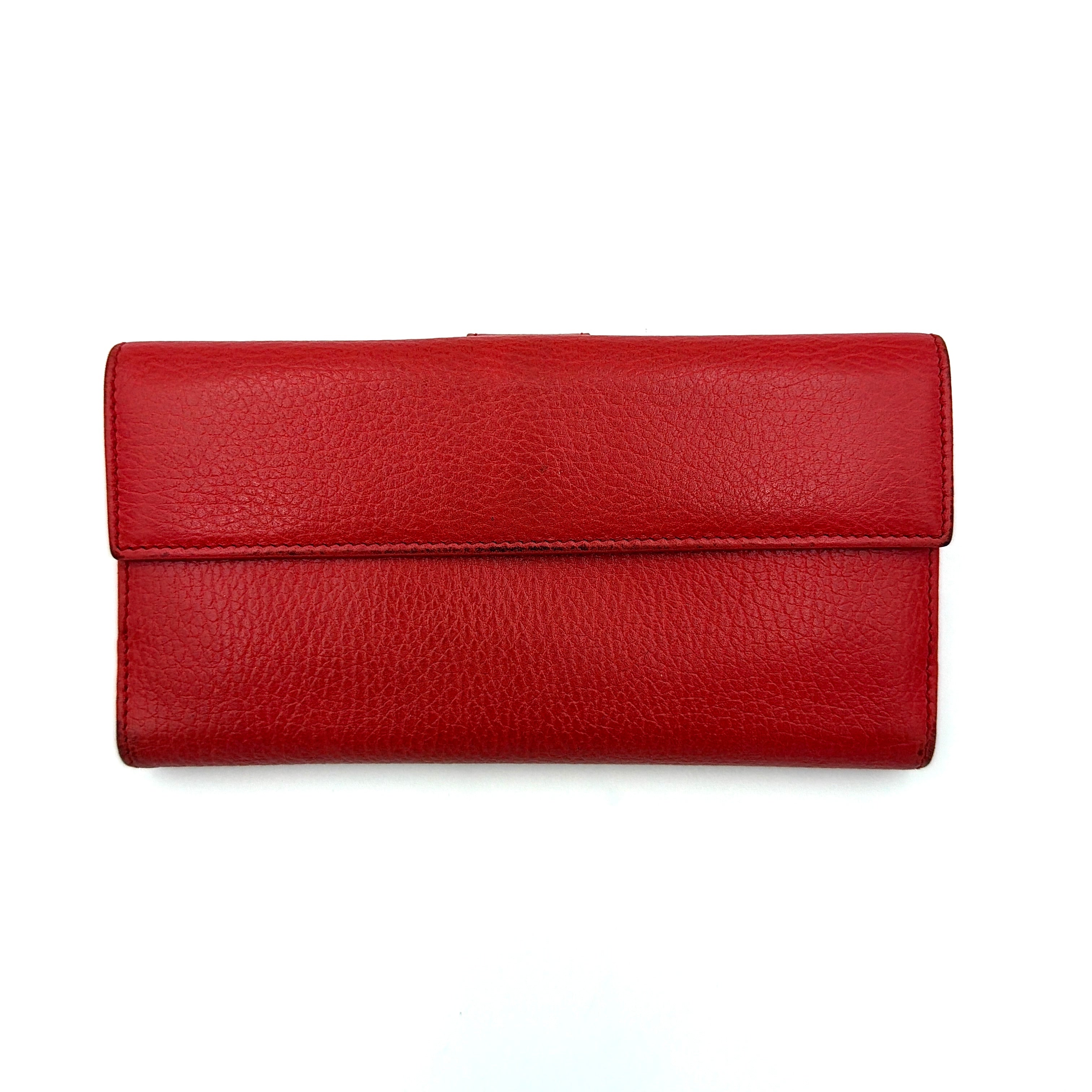 Gucci Buckle Leather Continental Wallet Red