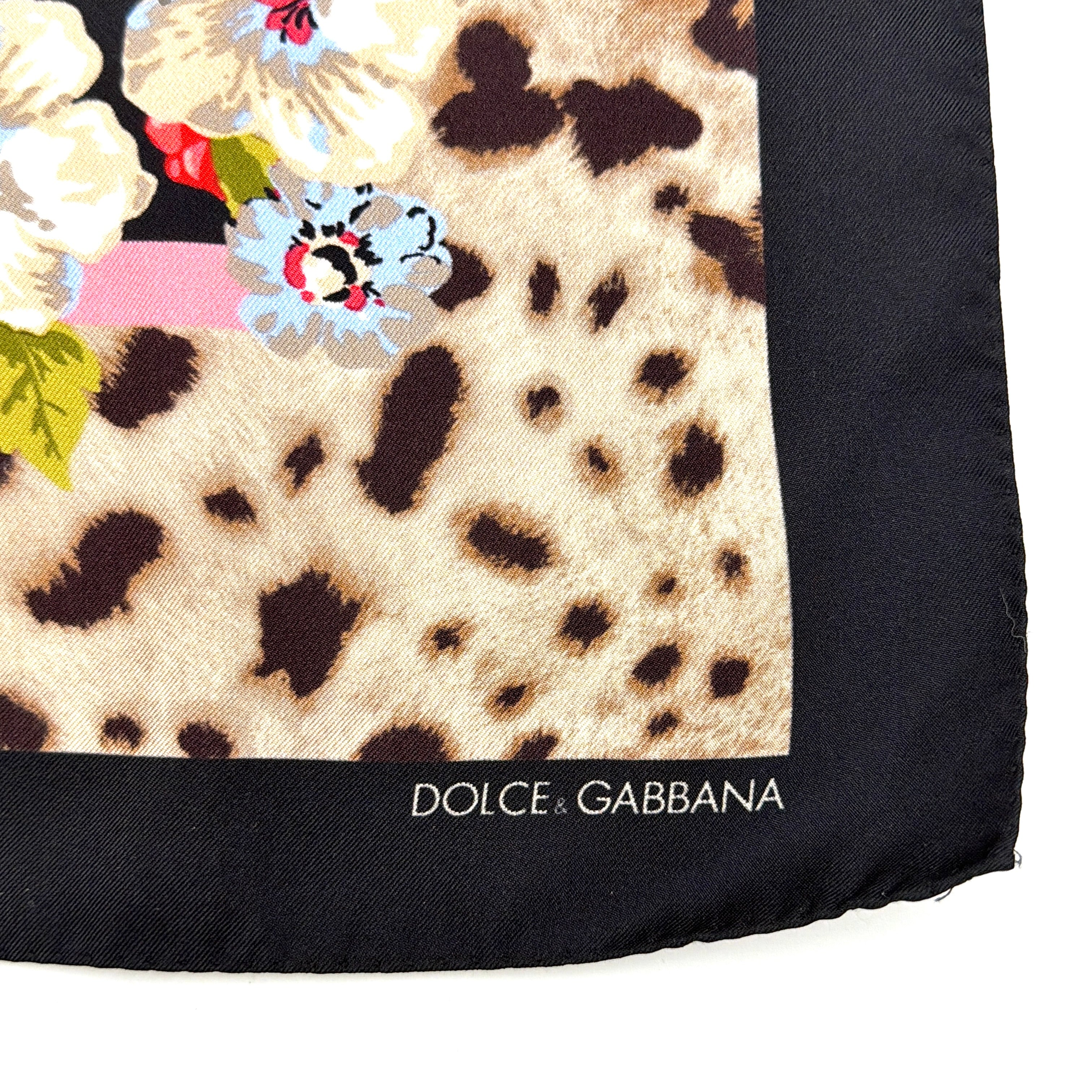 Dolce & Gabbana Floral Print Leopard Silk Scarf Multicolor