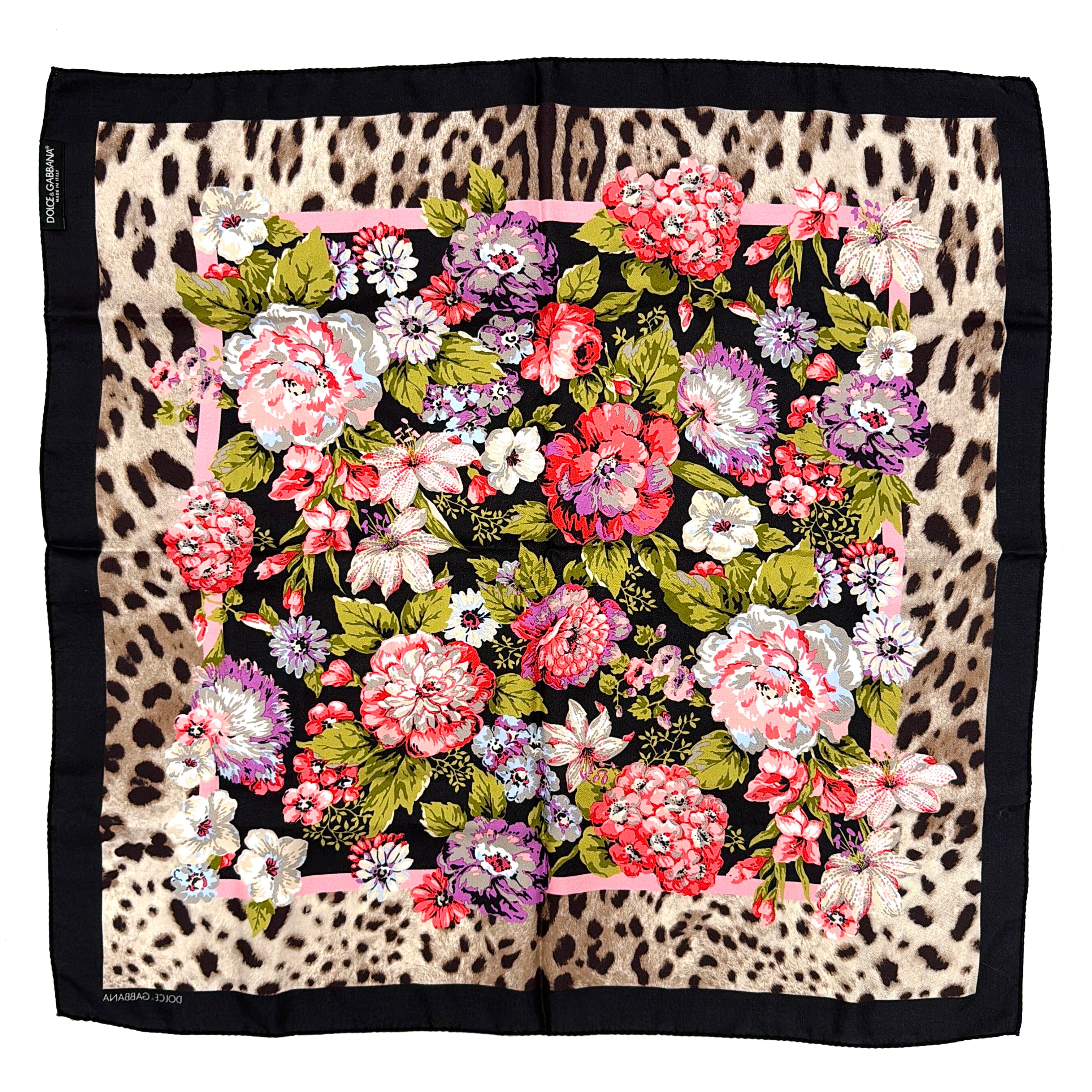 Dolce & Gabbana Floral Print Leopard Silk Scarf Multicolor