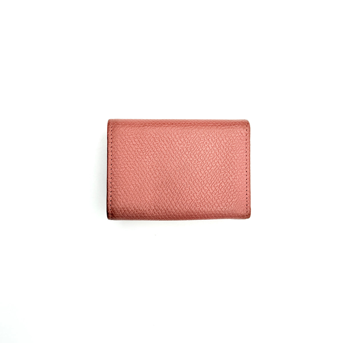 Longchamp Le Roseau compact wallet in pink grained leather with signature silver bamboo clasp.