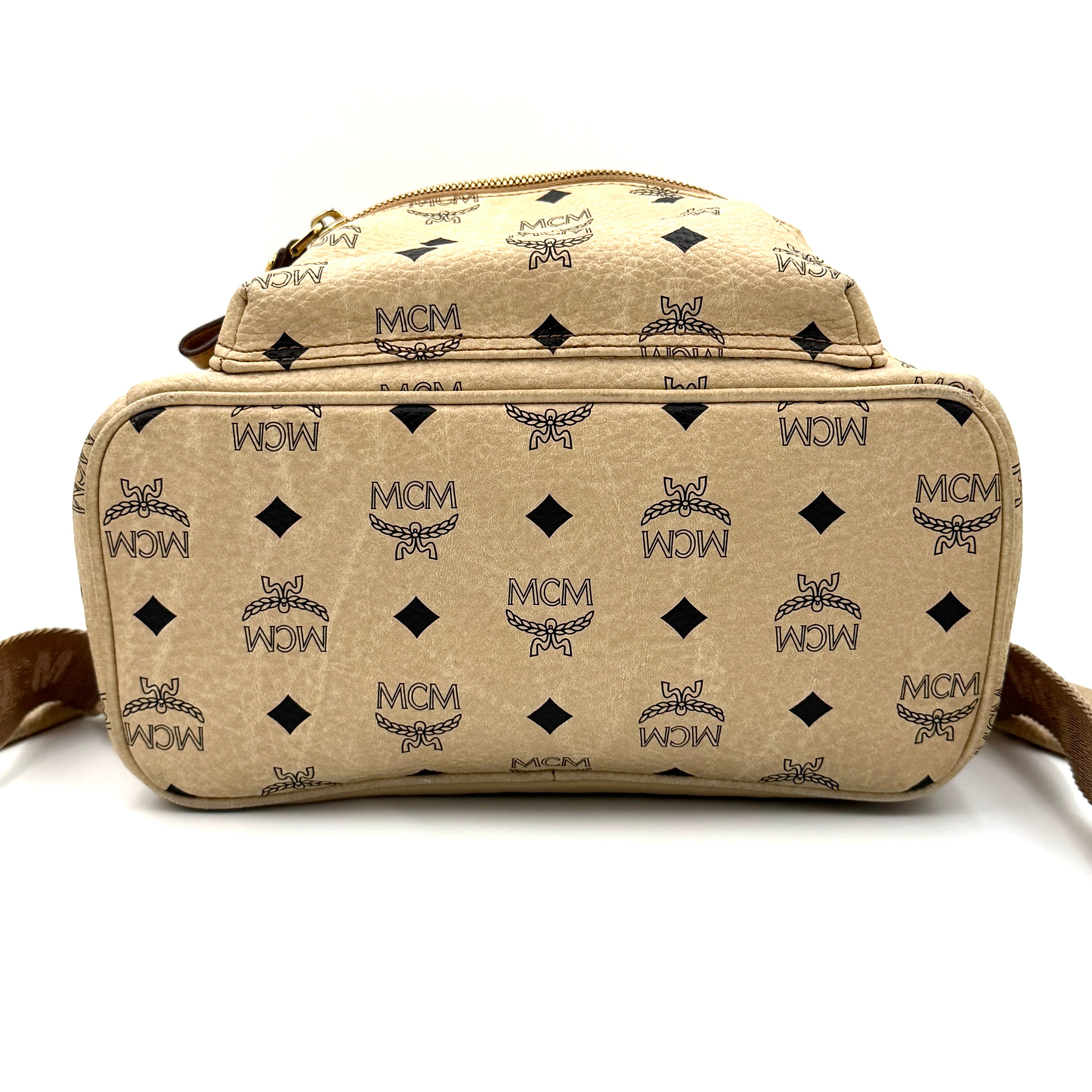 MCM Visetos Stark Leather Backpack Beige
