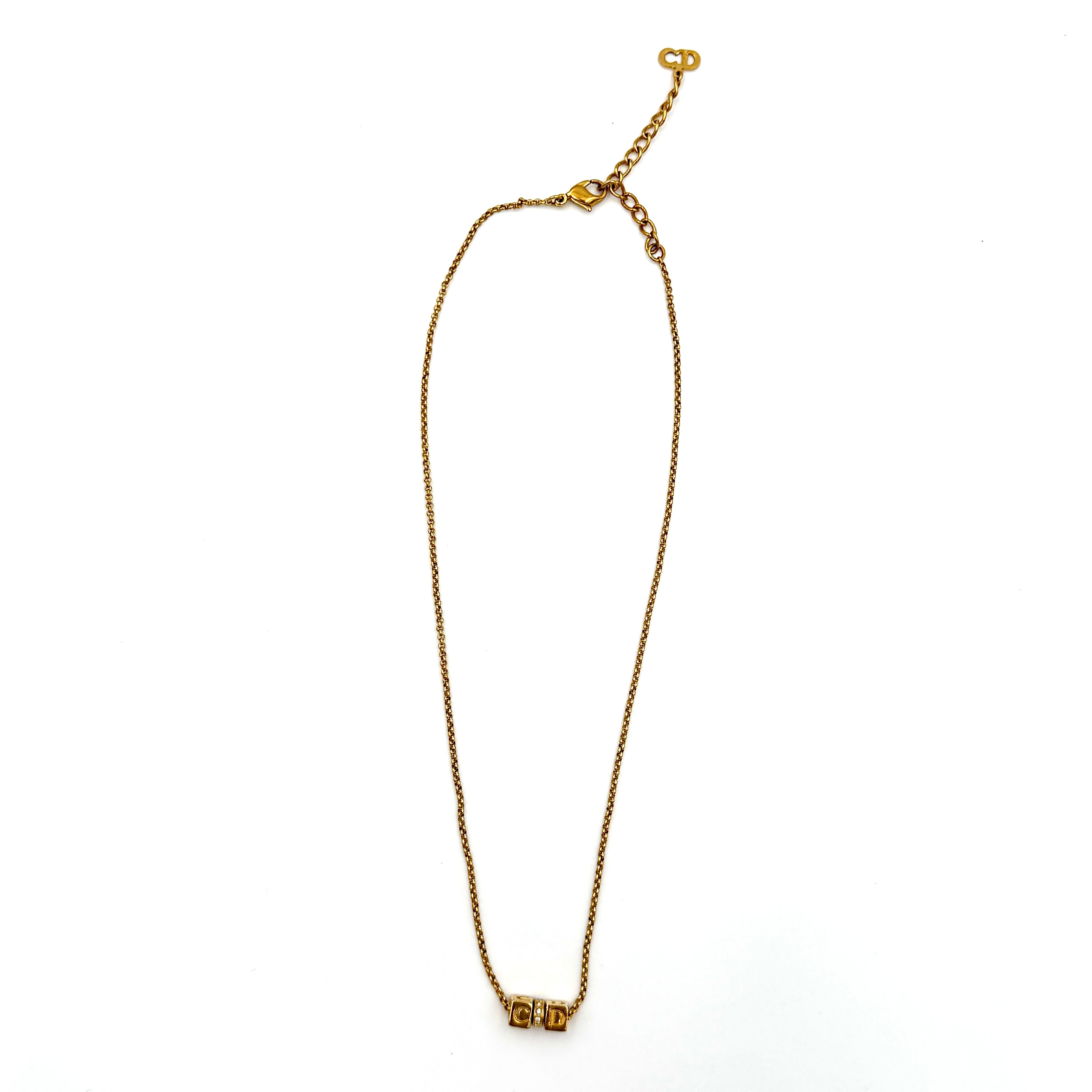 Dior CD Cube Crystal Necklace Gold
