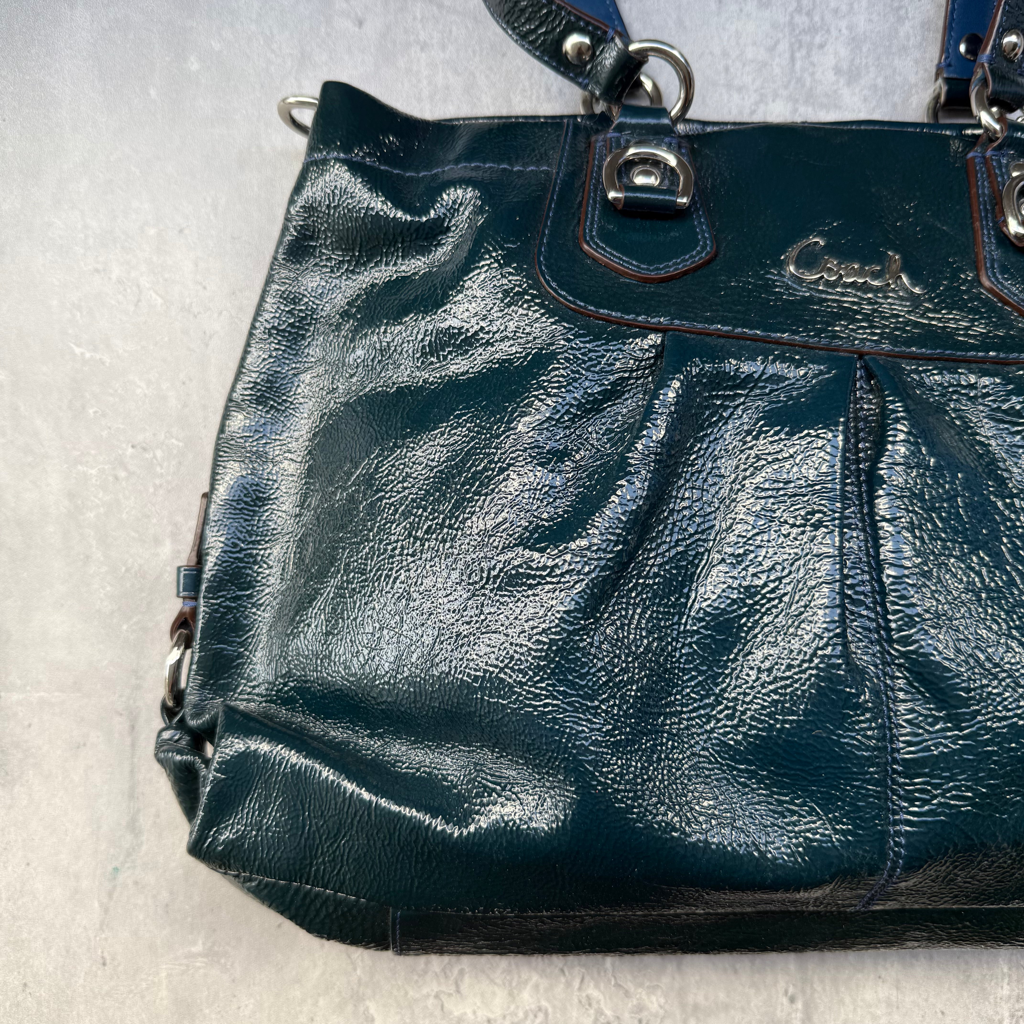 Coach 2Way Ashley Glossy Patent Shoulder Bag Teal