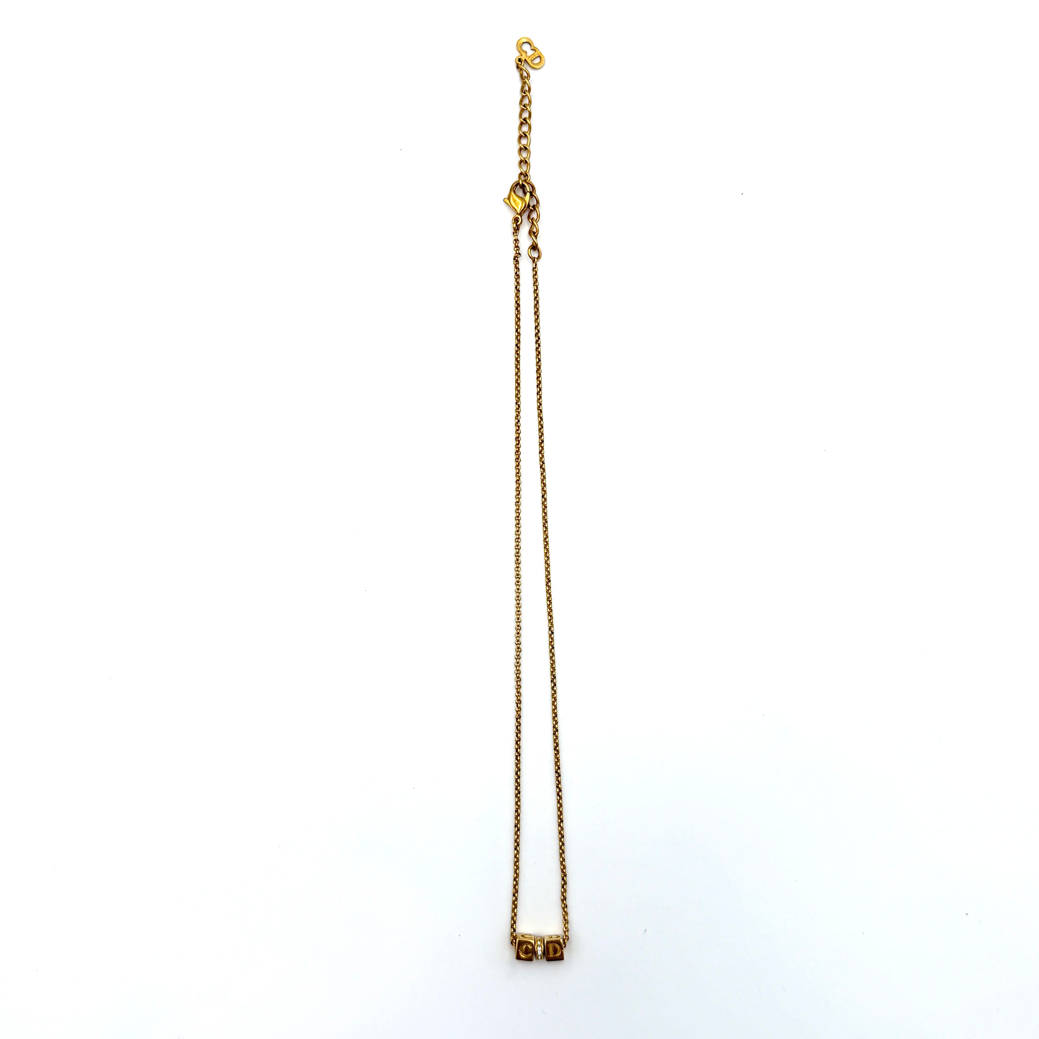 Dior CD Cube Crystal Necklace Gold