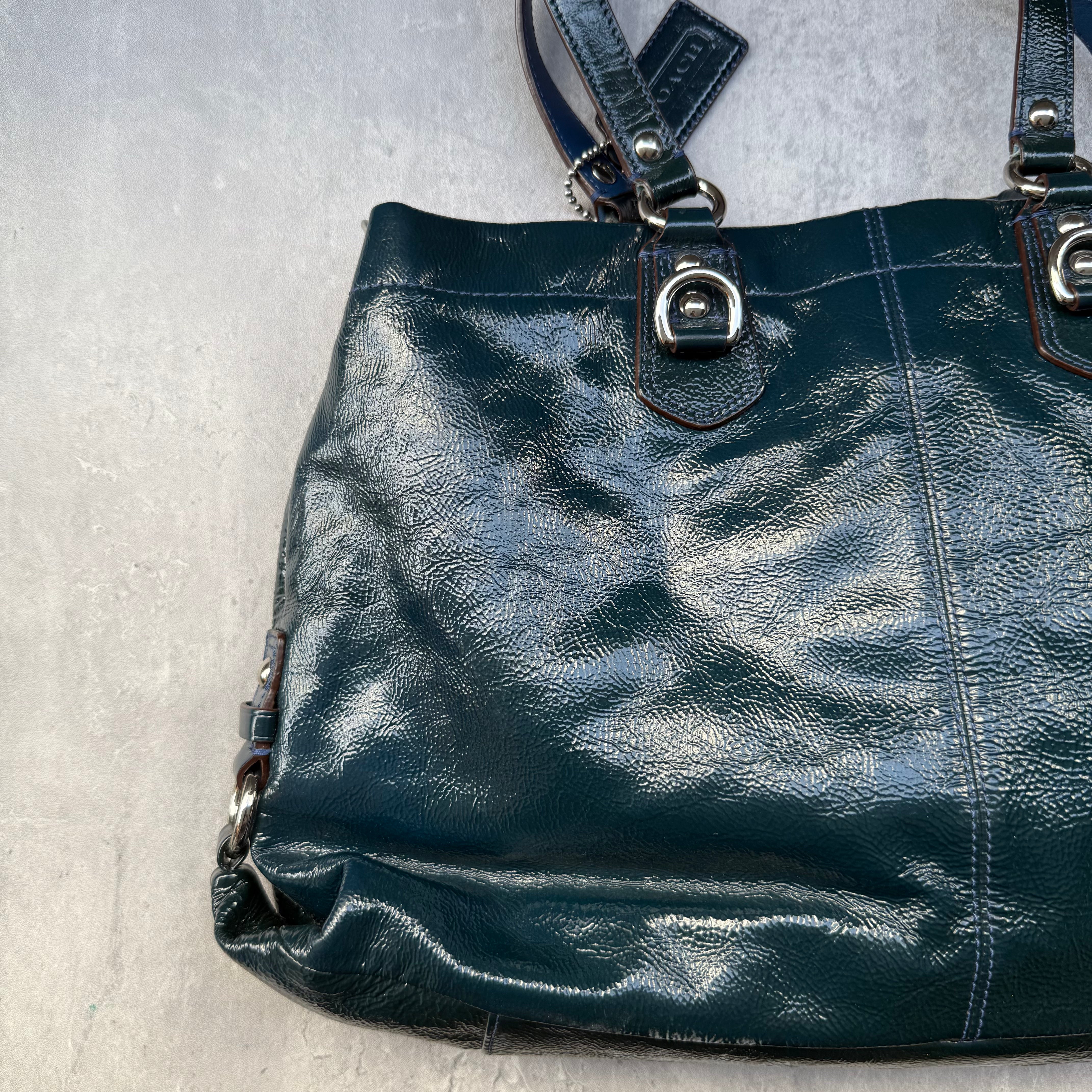 Coach 2Way Ashley Glossy Patent Shoulder Bag Teal