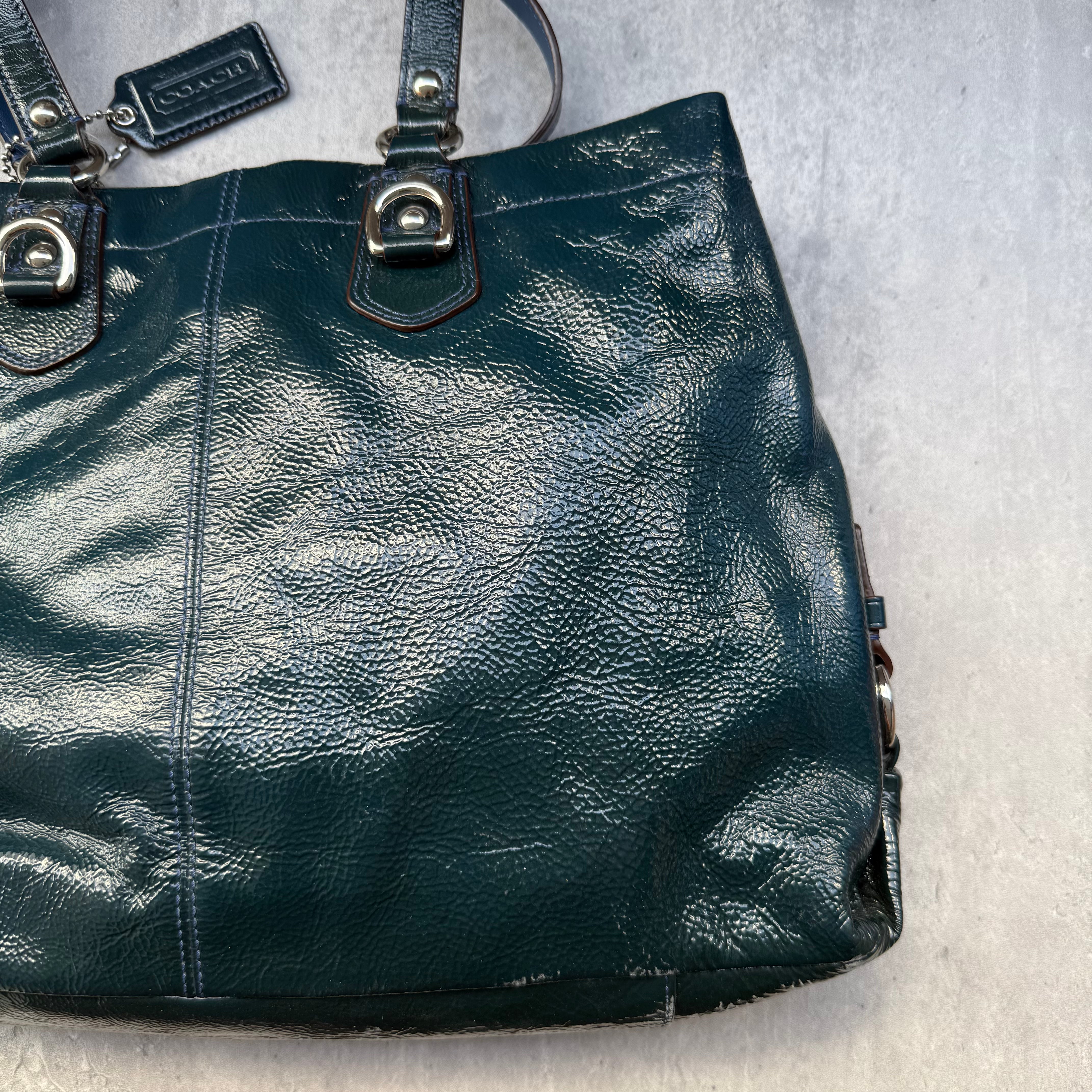 Coach 2Way Ashley Glossy Patent Shoulder Bag Teal