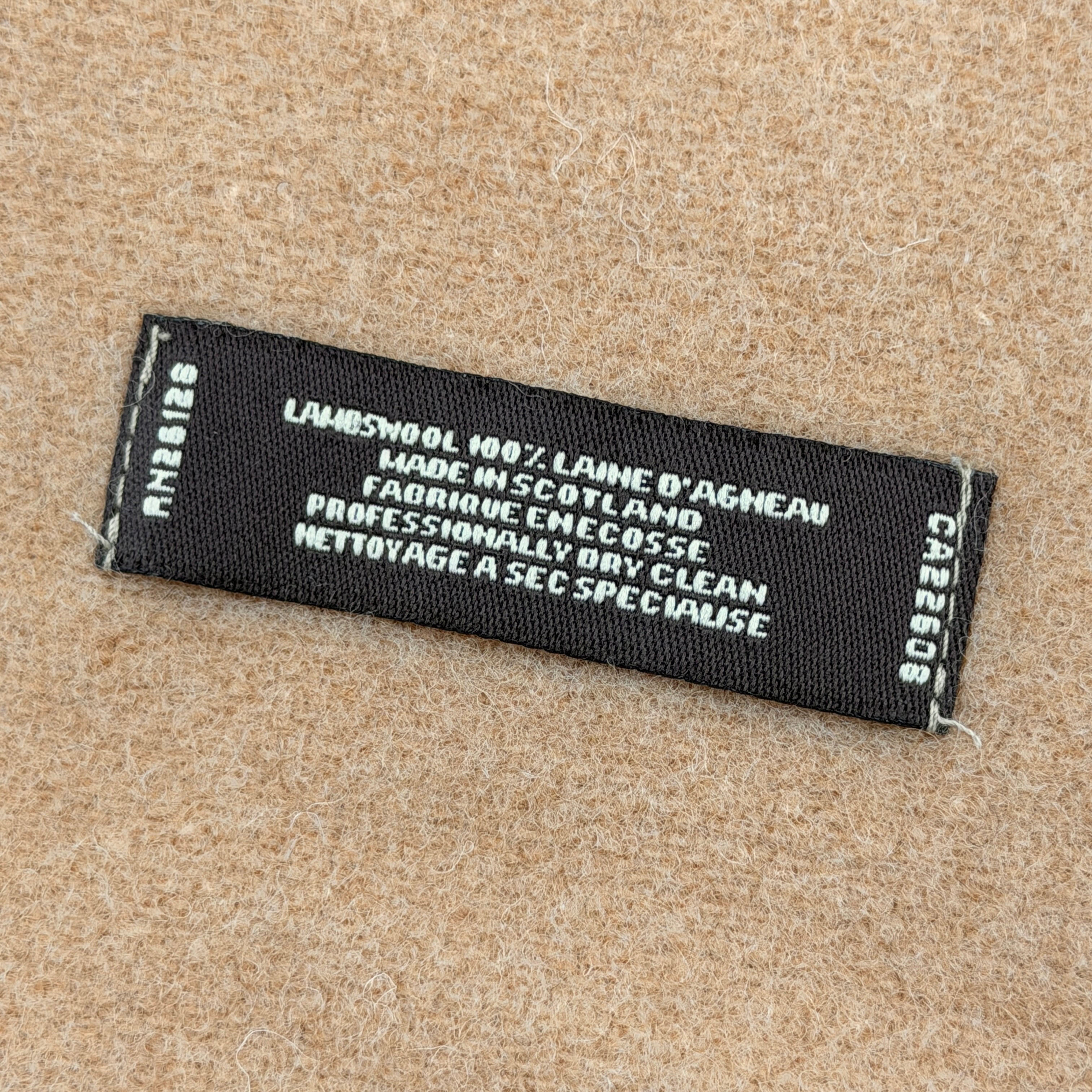 Coach reversible brown lambswool scarf with large logo and camel fringe detail